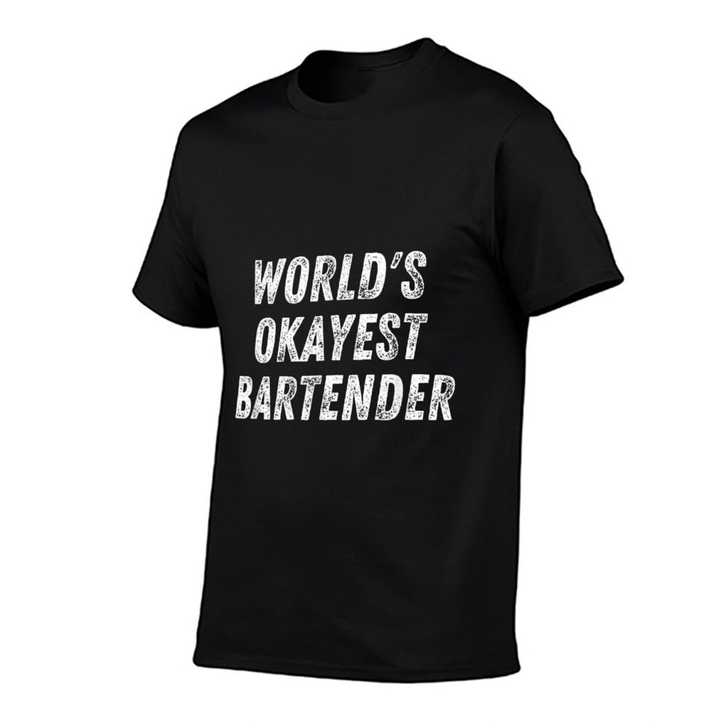 Worlds Okayest Bartender Funny Bartending Mixologist  Ribbed Collar T-Shirt