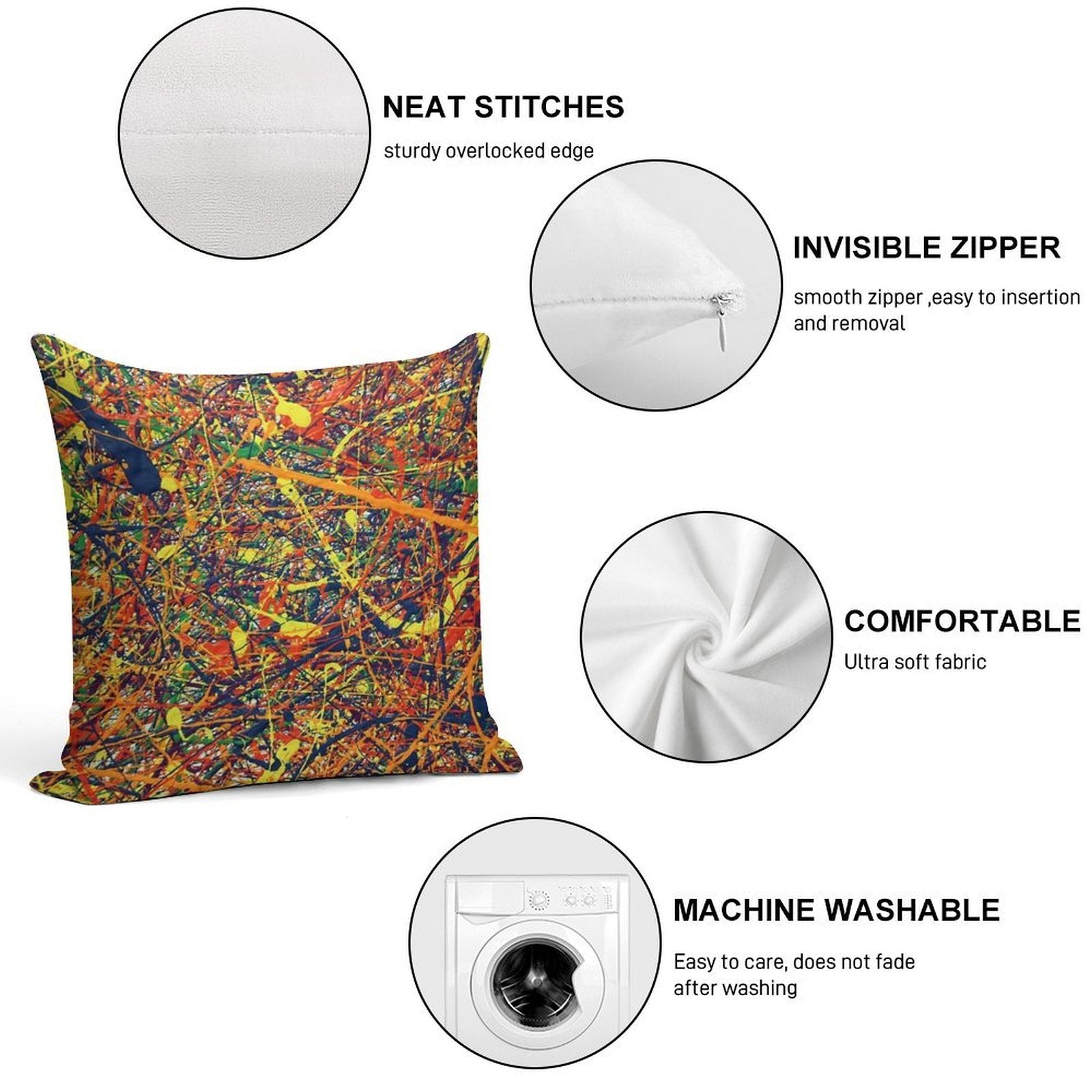 Modern Abstract Jackson Pollock Painting Original Art Titled Constant Harmony Soft High-Density Material Throw Pillow