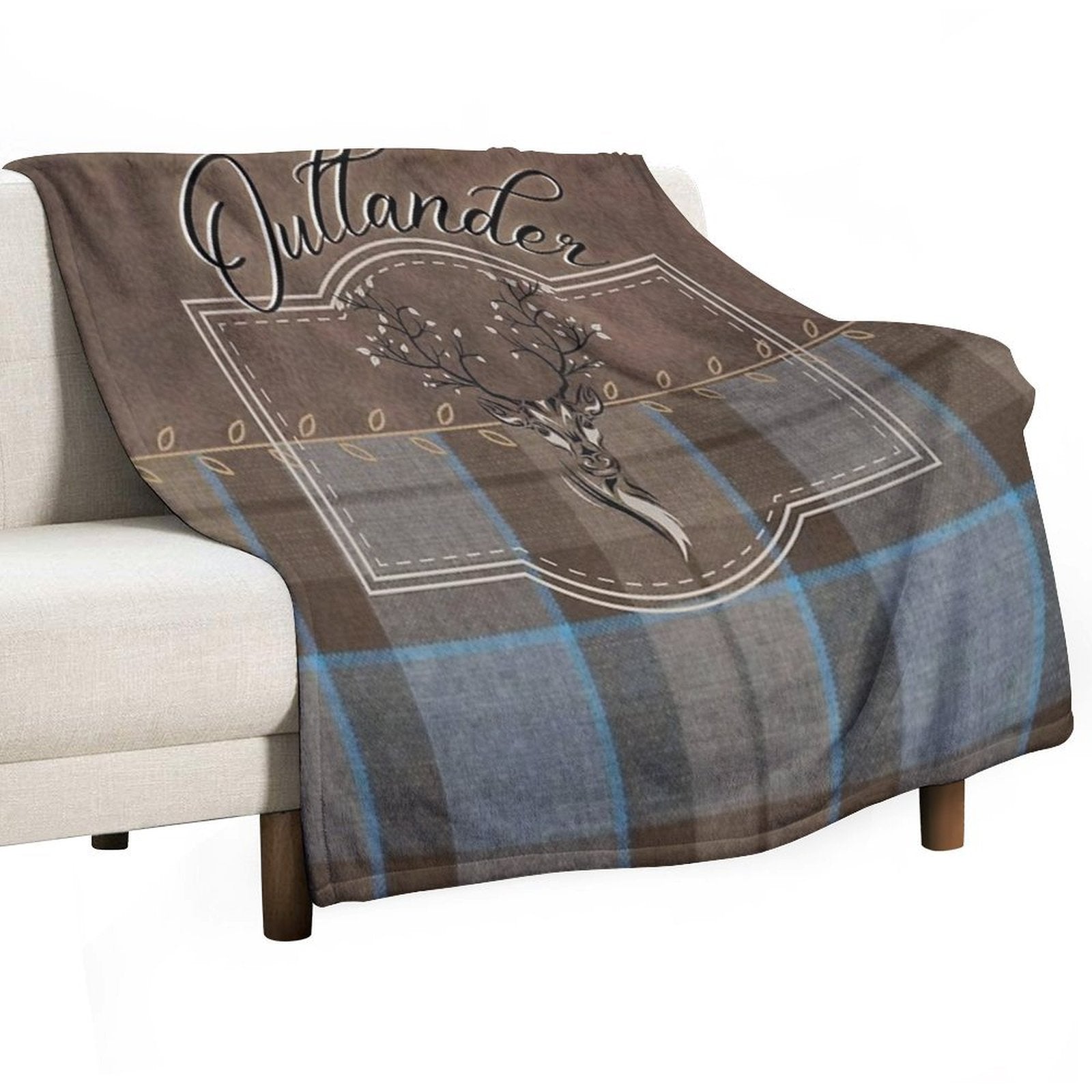 Outlander - Leather And Tartan with Stag Durable Throw Blanket