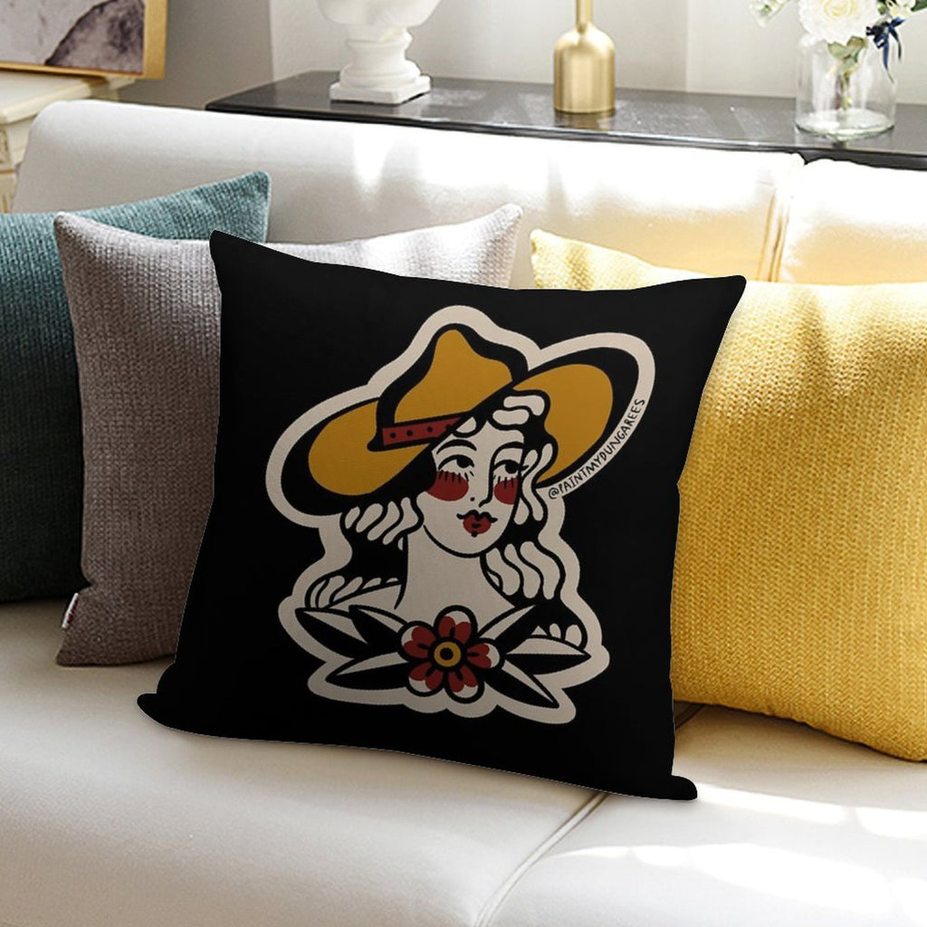 Traditional Cowgirl Tattoo Flash Soft Home Decor Throw Pillow