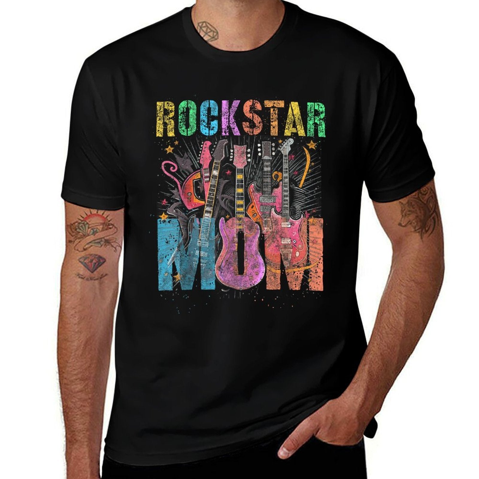 Funny ROCKSTAR MOM Rockin' Mommy Squad Mama Birthday  Graphic-printed T-Shirt