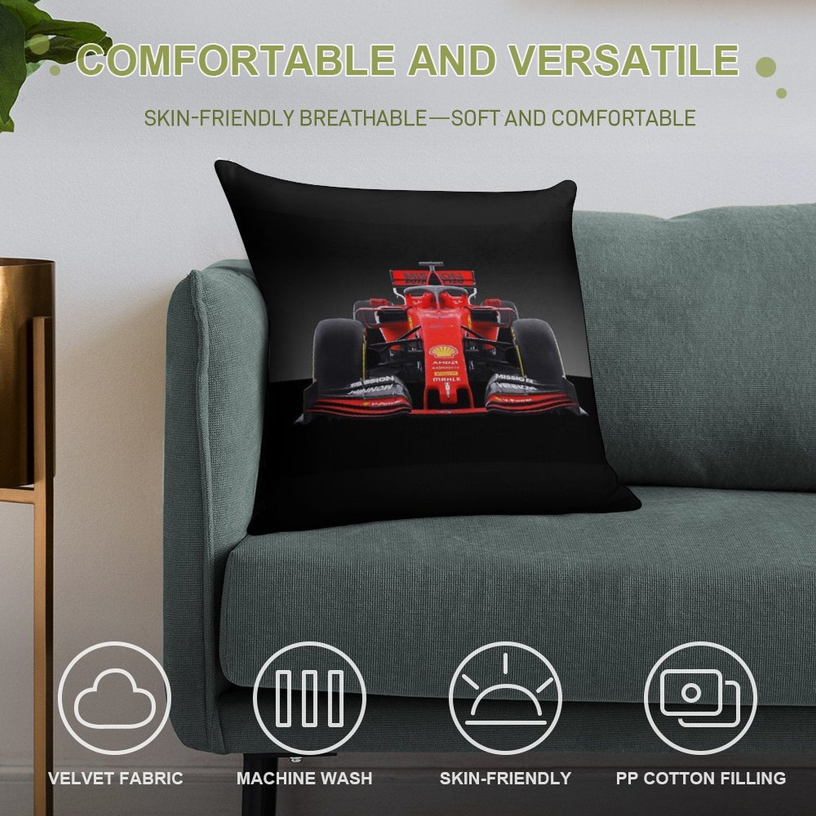 Ferrari F1 Formula 1 (#219) Soft Decorative Cover Throw Pillow