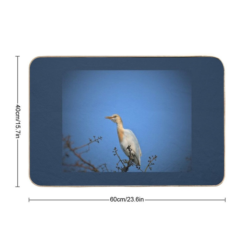 Cattle Egret Stands Gracefully in Field  Toxin-Free Bath Mat