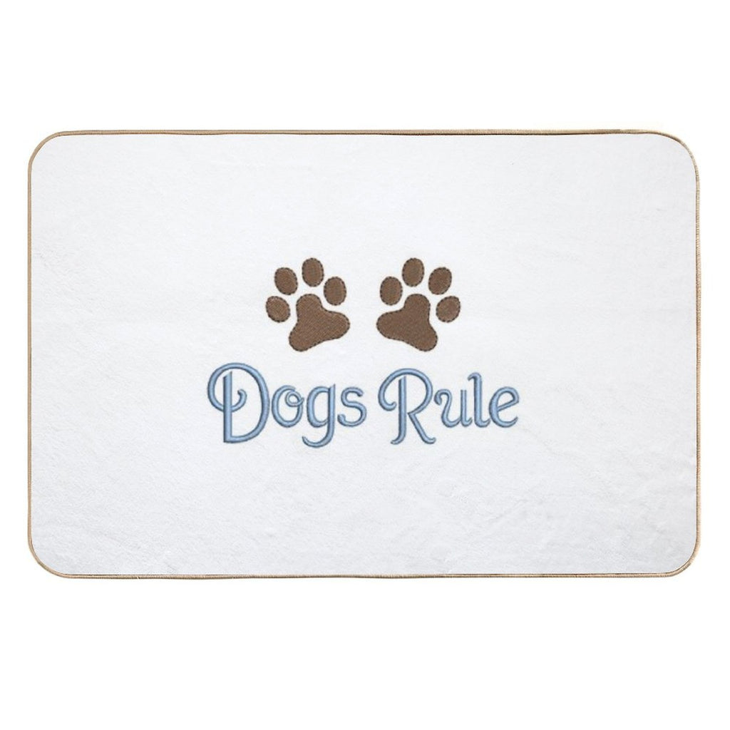 Dogs Rule Text Blue with Paw Prints  Anti-Trip Bath Mat
