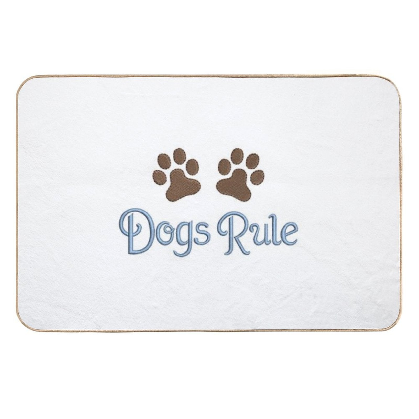 Dogs Rule Text Blue with Paw Prints  Anti-Trip Bath Mat