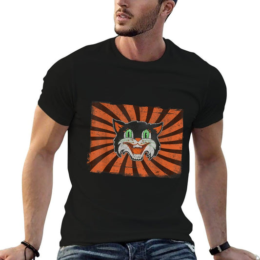 Vintage Halloween Black Cat Lover Funny Retro Gift  Rolled Sleeves T-Shirt