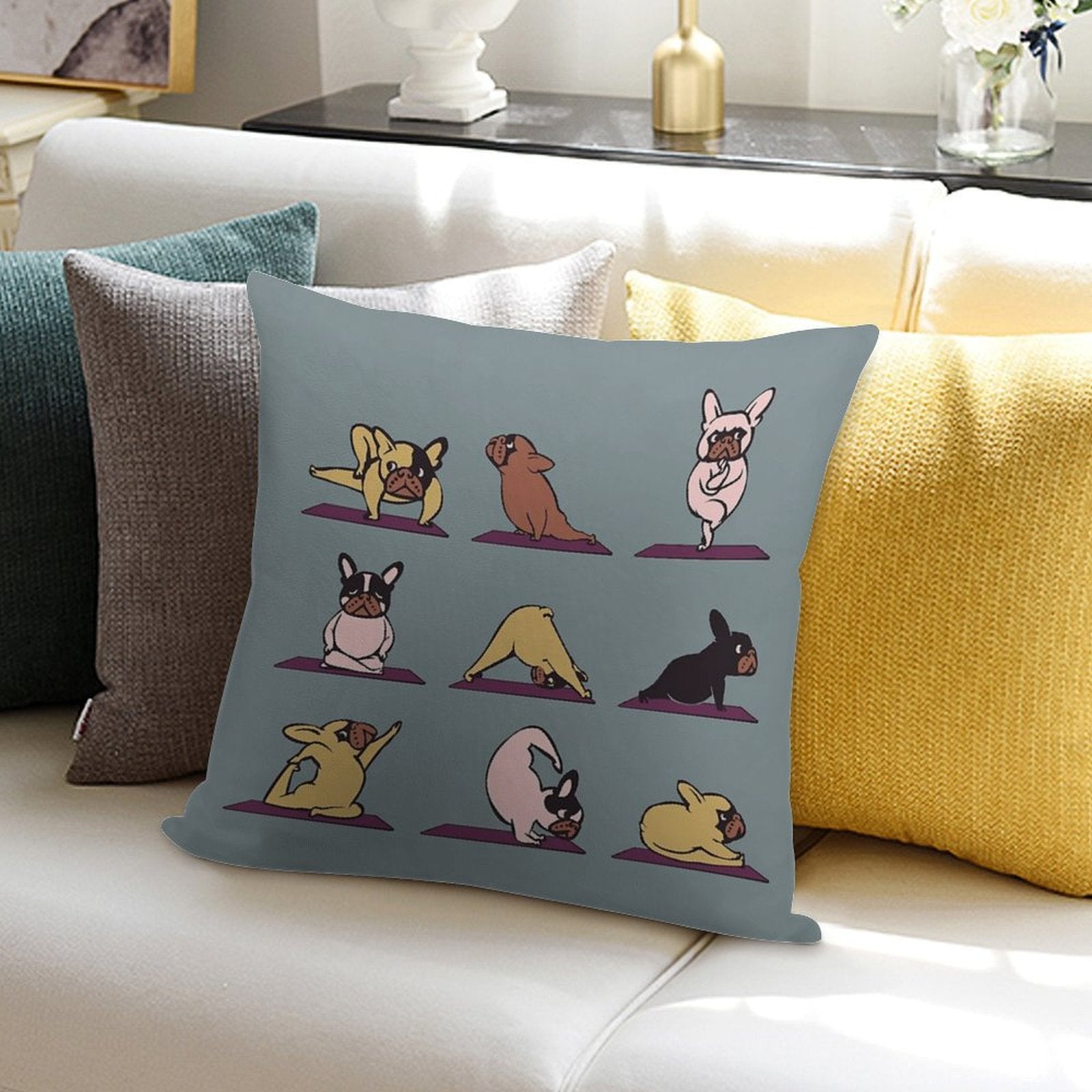 Frenchie Yoga Soft Reinforced Edging Throw Pillow