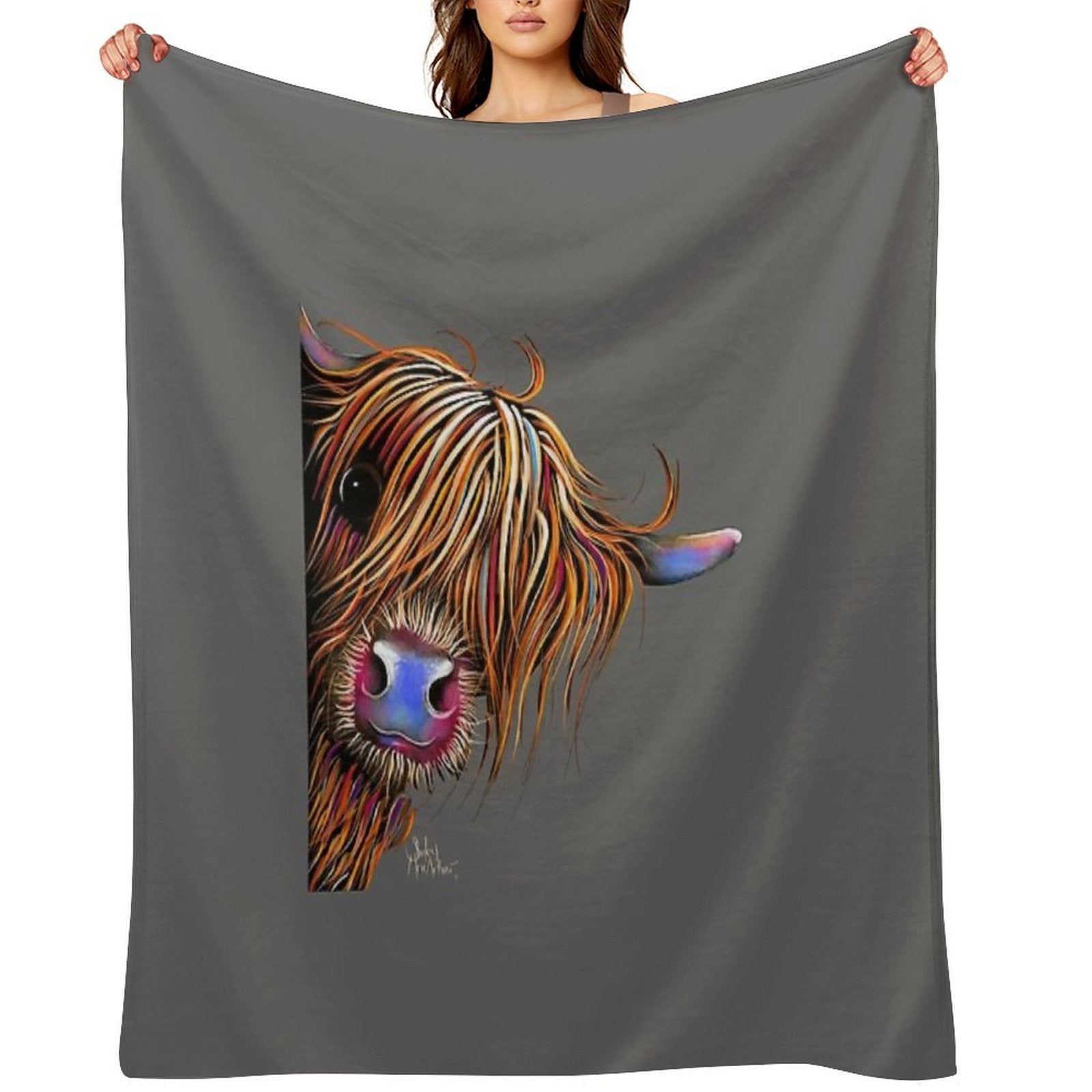 HiGHLaND CoW PRiNT SCoTTiSH ' SuGaR LuMP ON GReY ‘ BY SHiRLeY MacARTHuR Gift-ready Throw Blanket