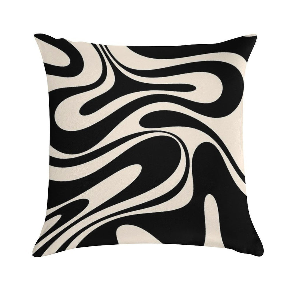 Retro Fantasy Swirl Abstract in Black And Almond Cream Soft Fade-Resistant Throw Pillow