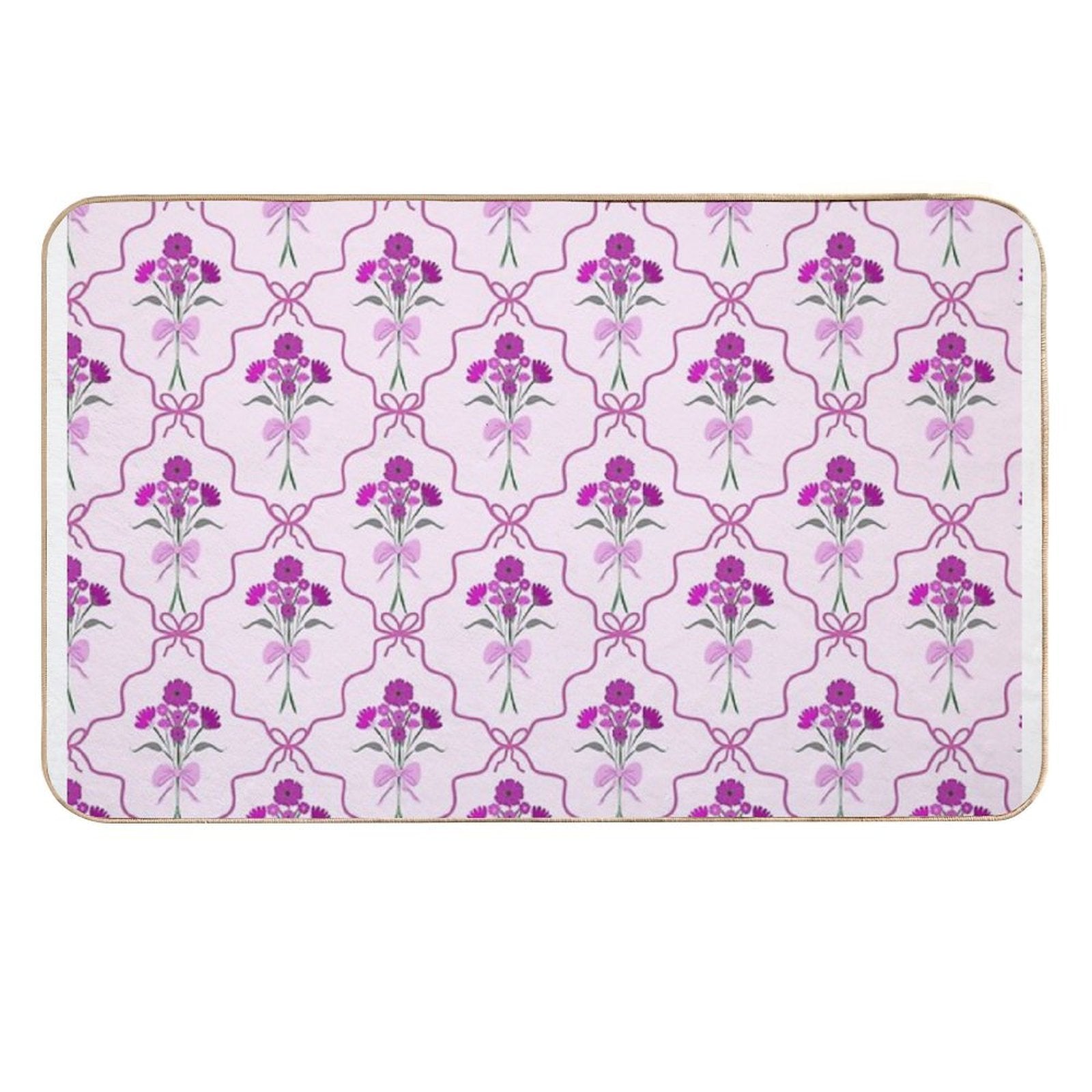 Pink Purple Flowers Branches on Pink Bakground  Rapid-Drying Bath Mat