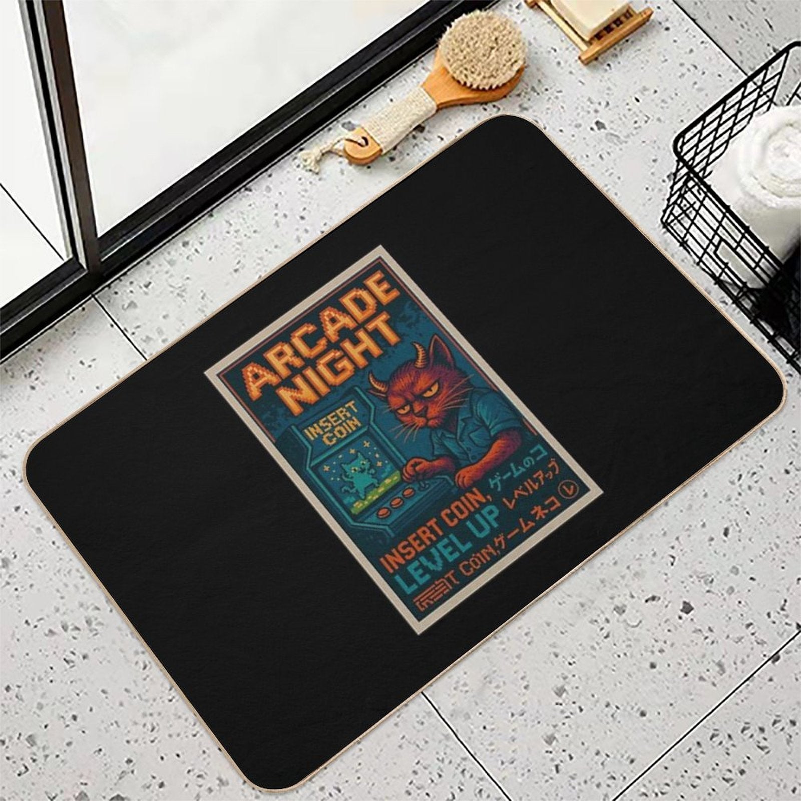 Arcade Night Leveling Up in Silence  Non-Slip Bath Mat