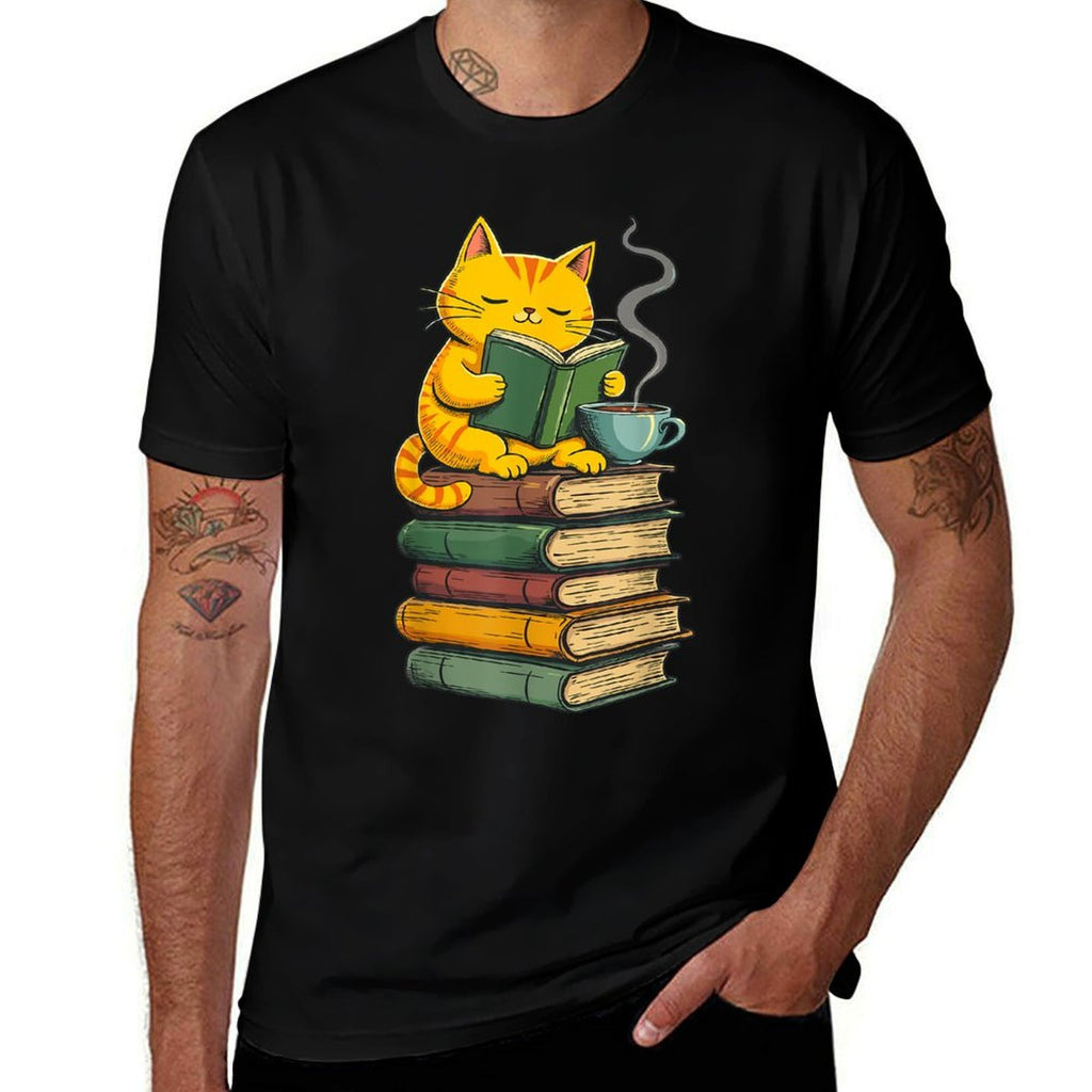 Kawaii Cats Lover Coffee Books Teacher Librarian Cat  Slim-fit Cut T-Shirt