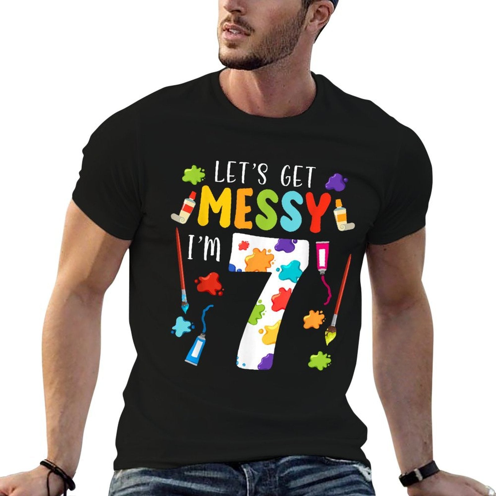 Art Painting 7th Birthday Artist 7 Years Old Party Theme  Stretchy T-Shirt