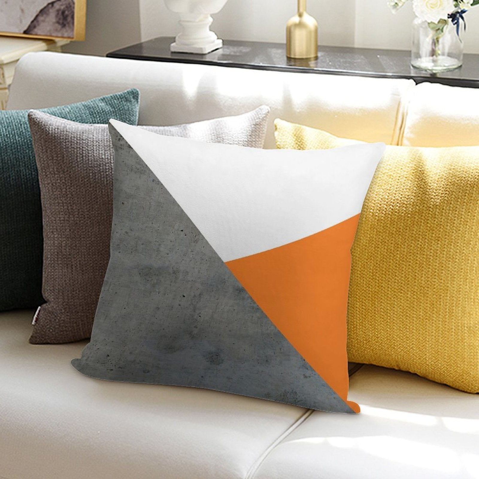 Concrete Grey And Orange Geometric Background Soft Style Accent Throw Pillow