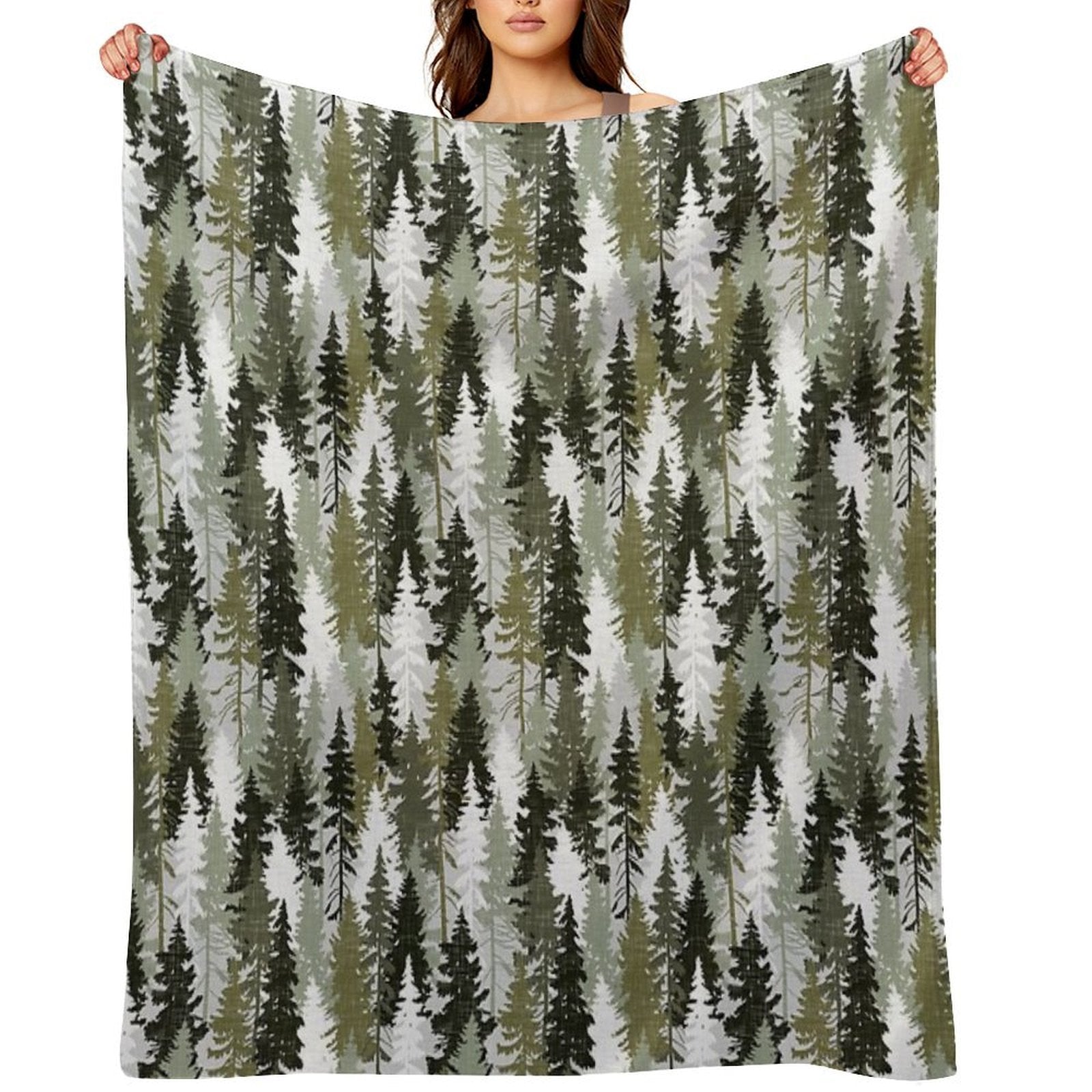 Pine Tree Forest  Olive Machine-washable Throw Blanket