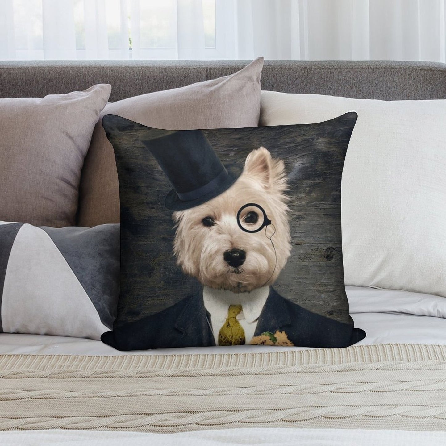 Westie Dog Art - Sir Bunty Soft Short Plush Fabric Throw Pillow
