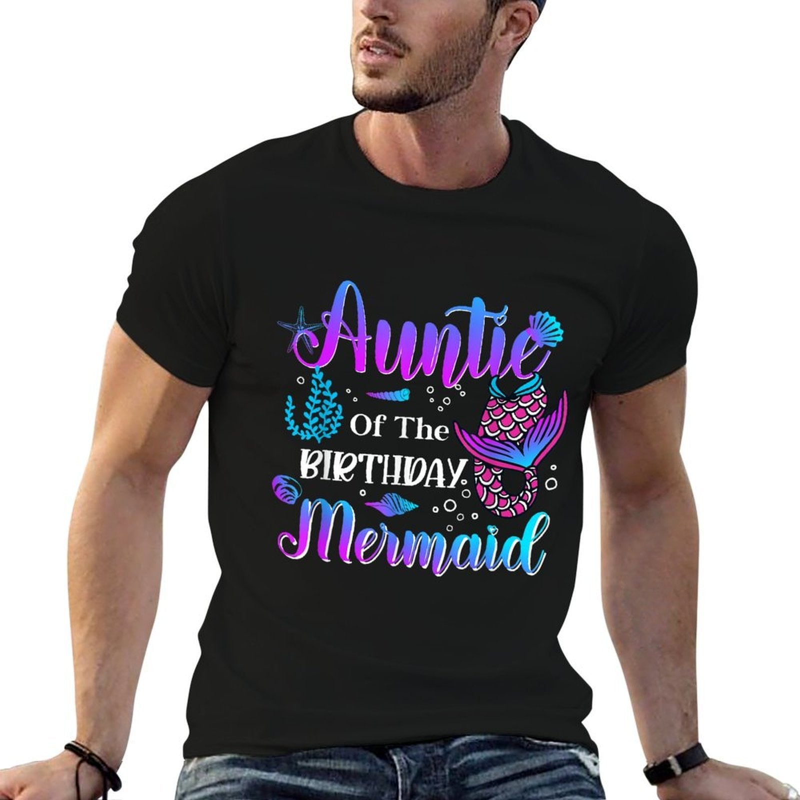 Auntie of The Birthday Mermaid Funny Matching Family Mermaid  Heathered Texture T-Shirt