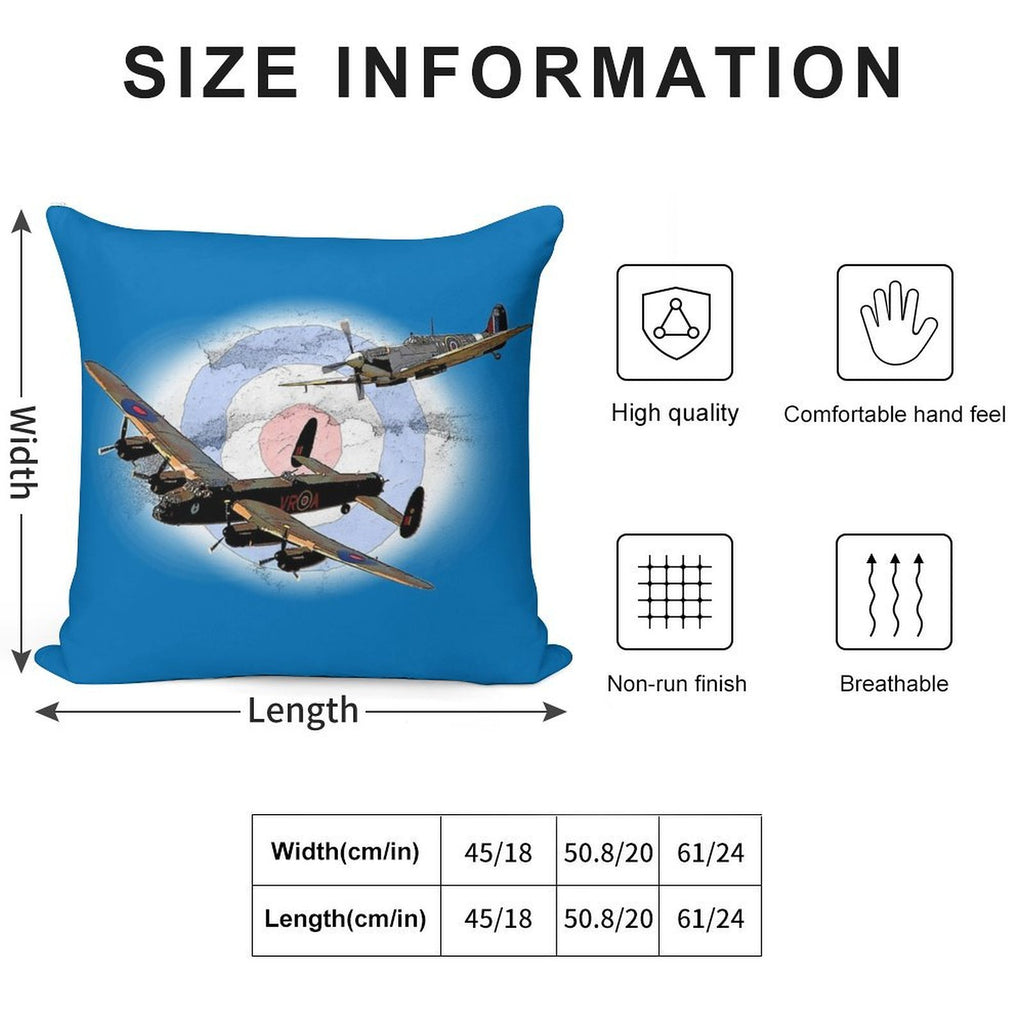 SPITFIRE AND LANCASTER Aircraft Soft Home Decor Throw Pillow