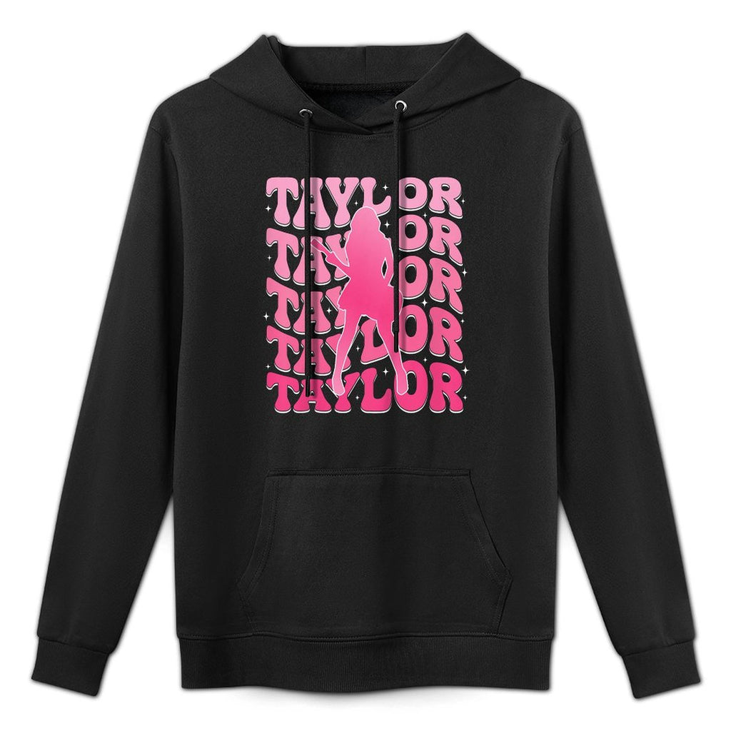 Kids Girl Retro Taylor First Name Personalized Groovy 80s Pink Layering Staple Hoodie