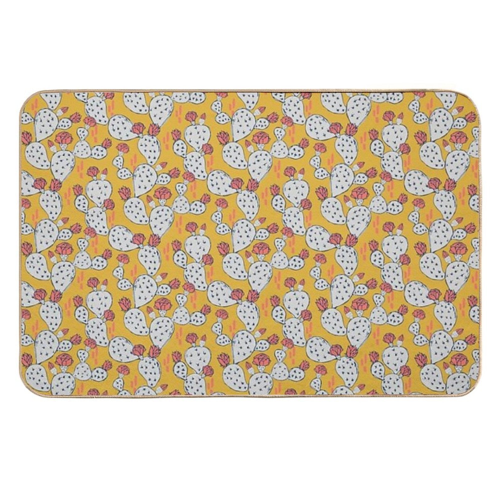 Coral Flowering Cactus on Mustard Yellow  Multi-Purpose Bath Mat