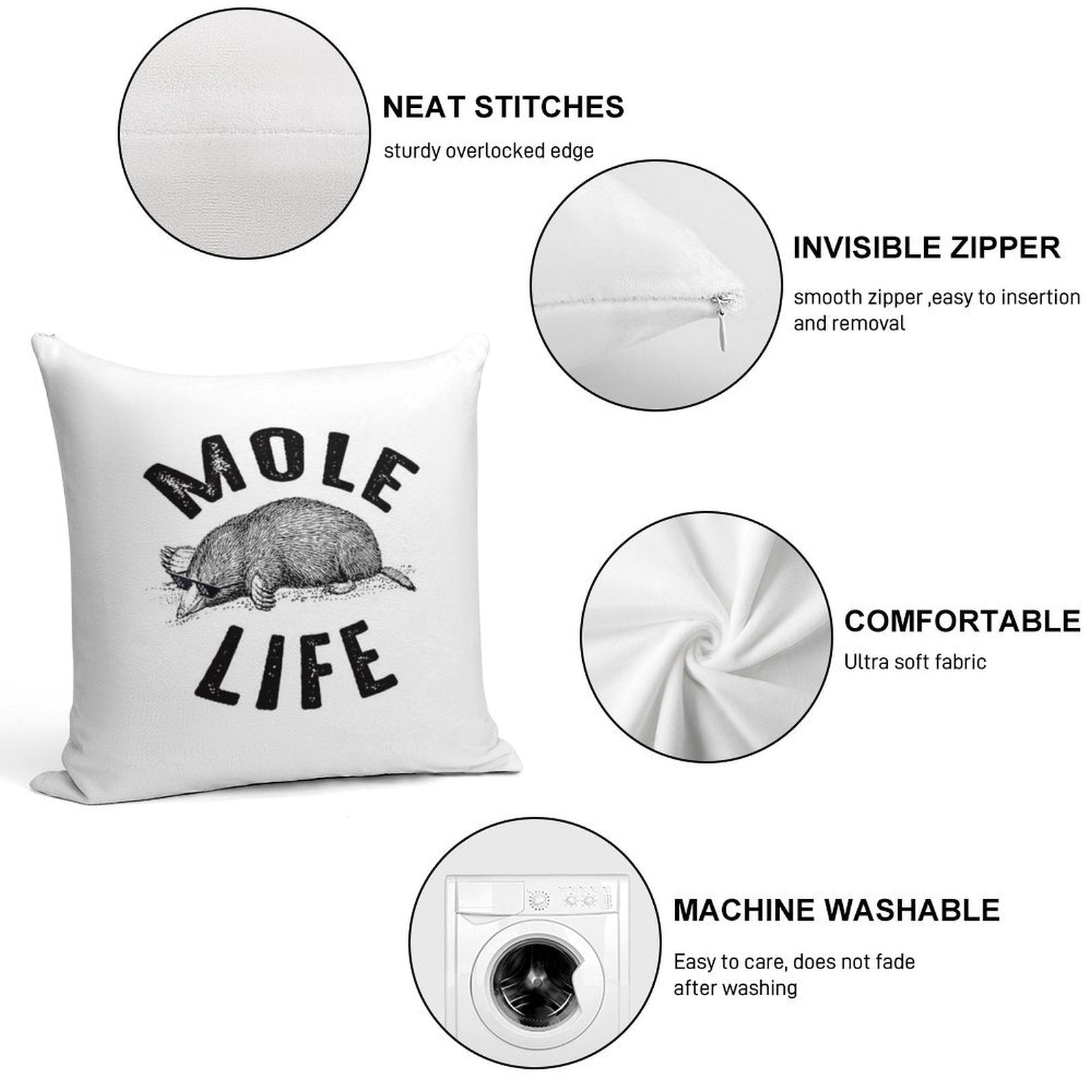 Mole Life Meme Soft Shrink-Resistant Throw Pillow