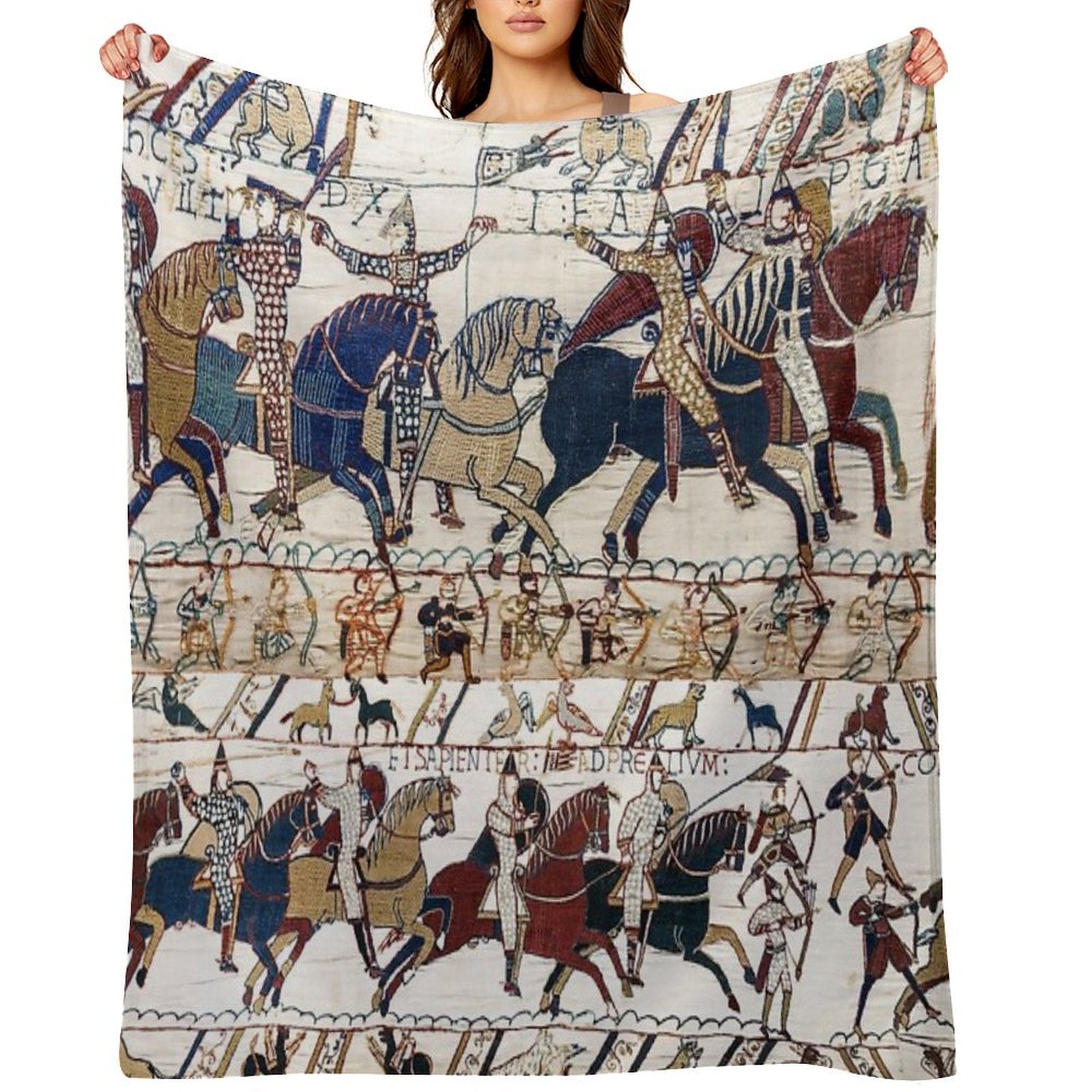 THE BAYEUX TAPESTRY NORMAN KNIGHTS AND ARCHERS Detail Versatility Throw Blanket