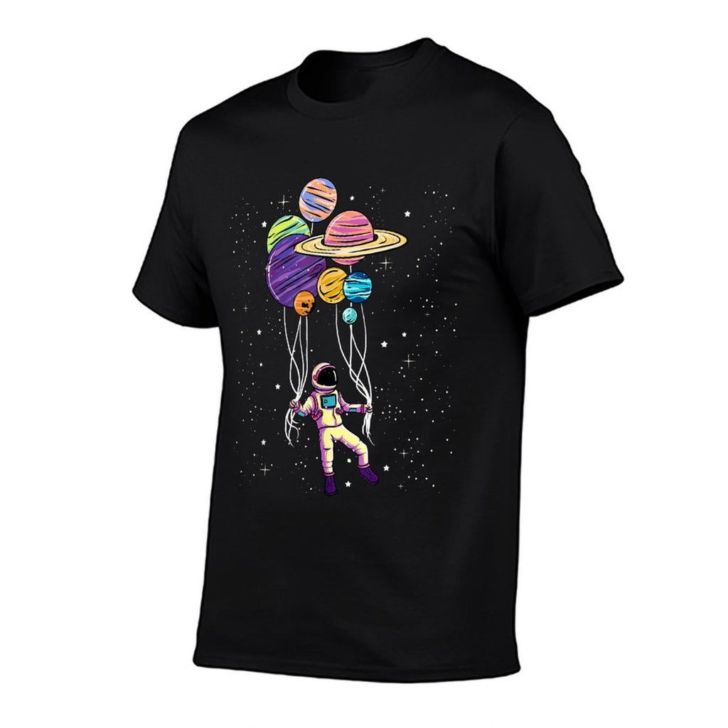 Astronaut Holding Planet Balloons Tshirt BoysGirls STEM Kids  Wrinkle-resistant T-Shirt