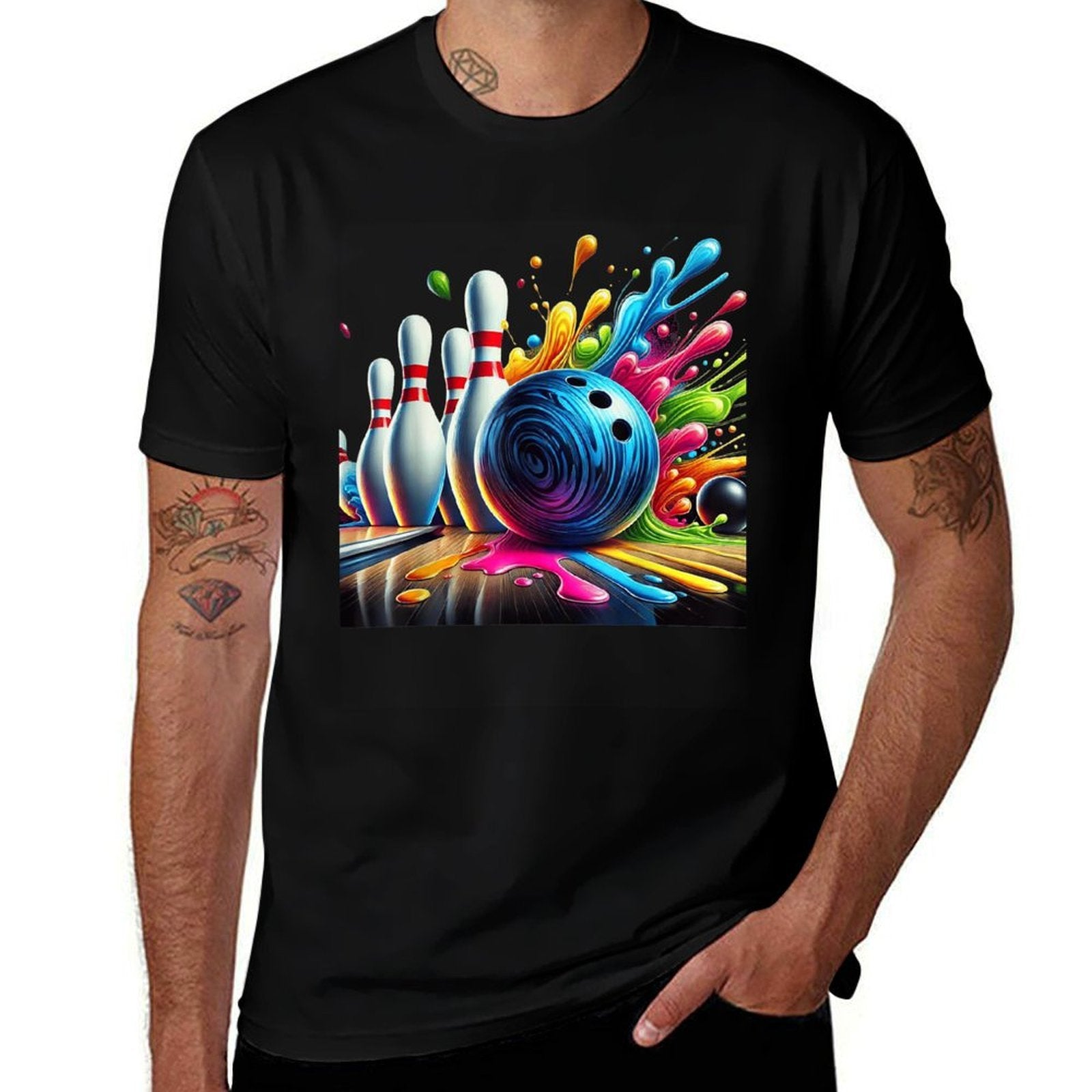 Colorful Bowling Crew Tie Dye Graphic Men Women Bowler  Wrinkle-resistant T-Shirt