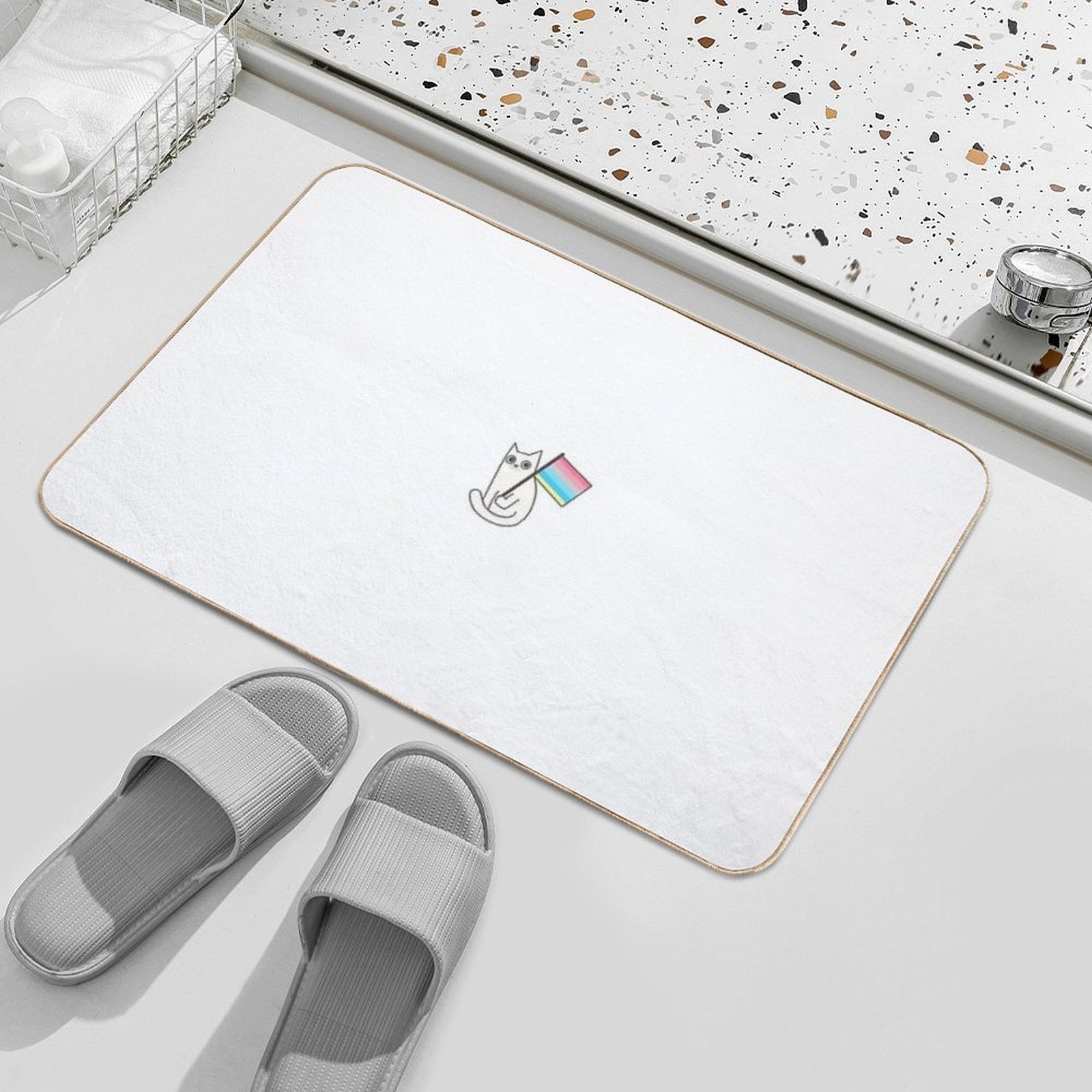 Genderflux Pride Flag White Cat Sticker  Non-Slip Bath Mat