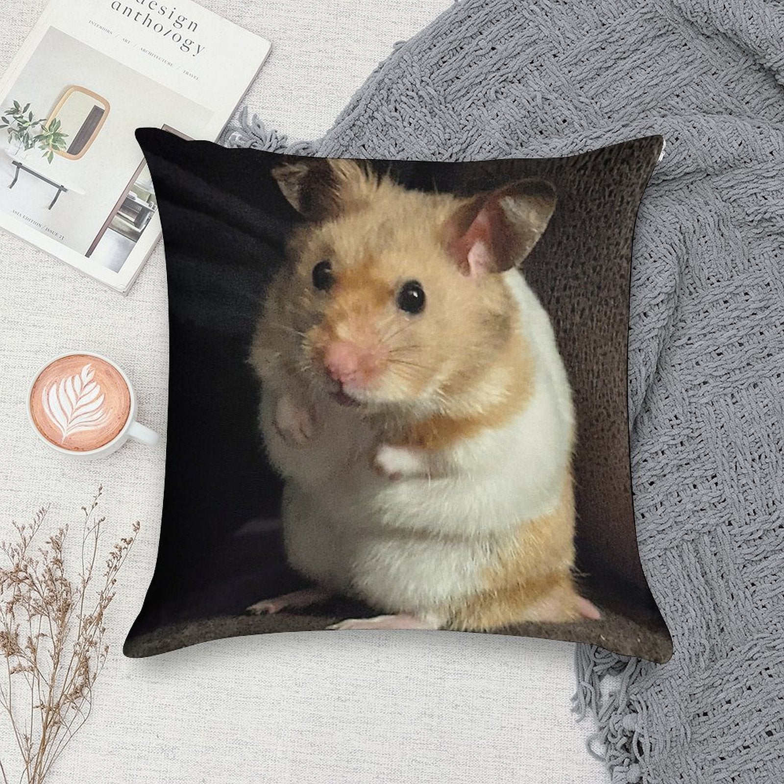 Hamster Sitting On Sofa Soft Reinforced Edging Throw Pillow