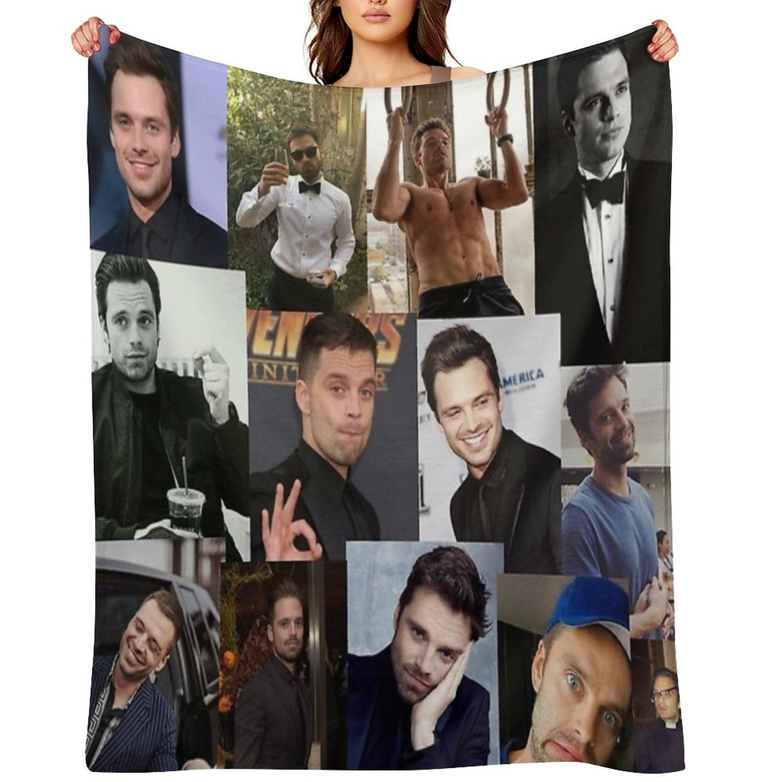 Sebastian Stan Pic Collage Lightweight Throw Blanket