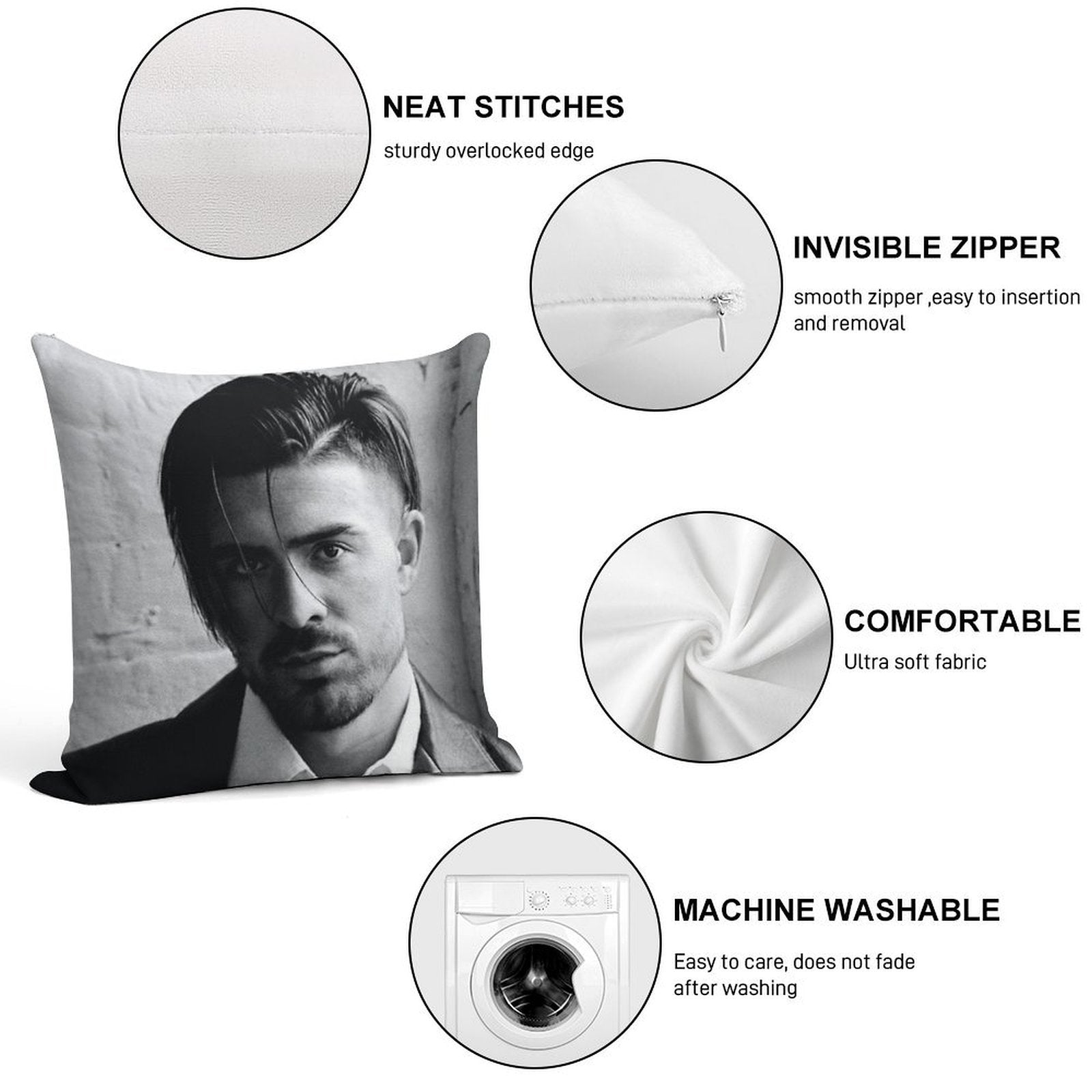 Jack Grealish Black And White Soft Easy Maintenance Throw Pillow