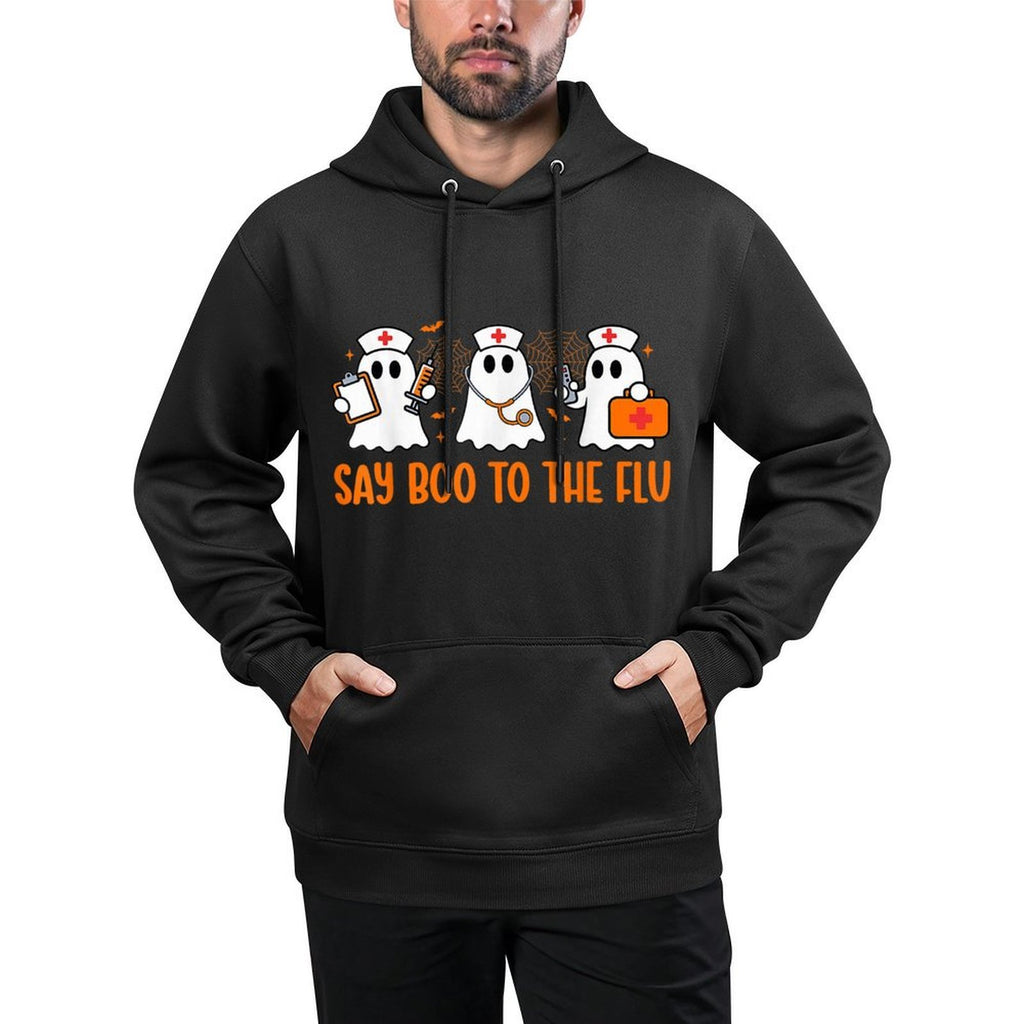 Funny Nurse Ghost Halloween Vaccine Say Boo to The Flu Cotton-Polyester Blend Hoodie