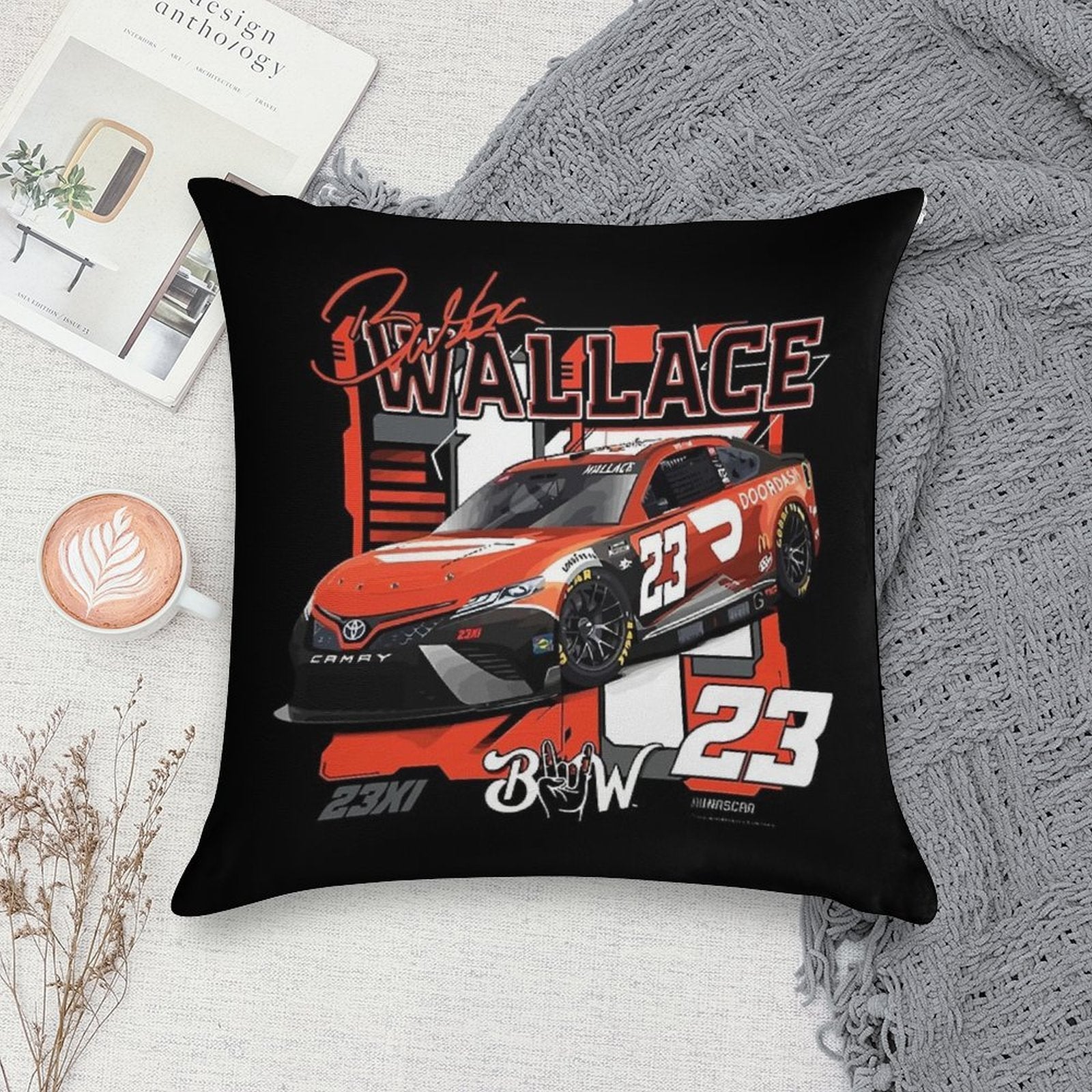 Bubba Wallace 23 Nascar Racing Car Soft Hidden Zipper Throw Pillow