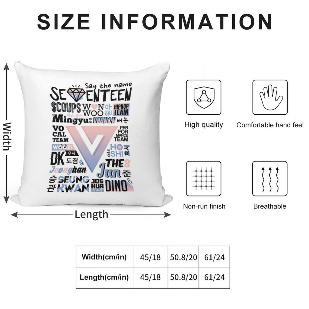 SEVENTEEN Font Collage Ver. 2 (Rose Quartz & Serenity) Soft Skin-Friendly Throw Pillow