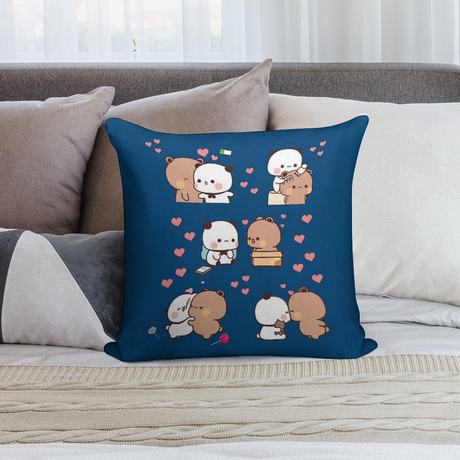 Bear And Panda Bubu Dudu Balloon Soft Fade-Resistant Throw Pillow