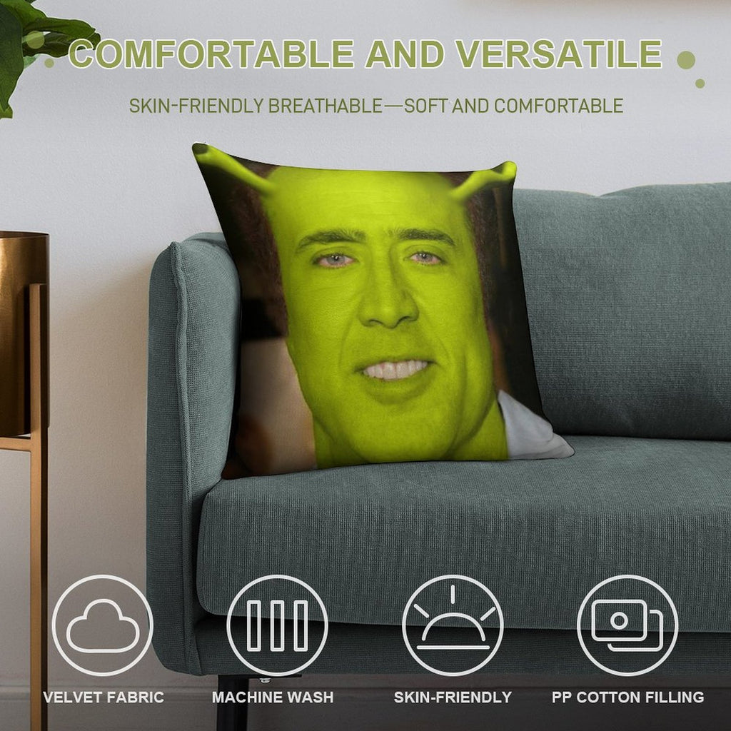Nicolas Cage As Shrek Soft Anti-Pilling Throw Pillow