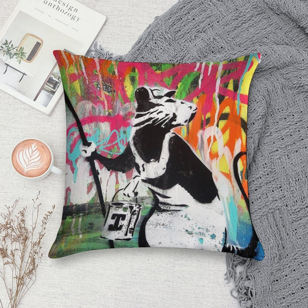 Banksy The Rat  Graffiti Street Art  Best Street Artist in The World Soft Anti-Pilling Throw Pillow