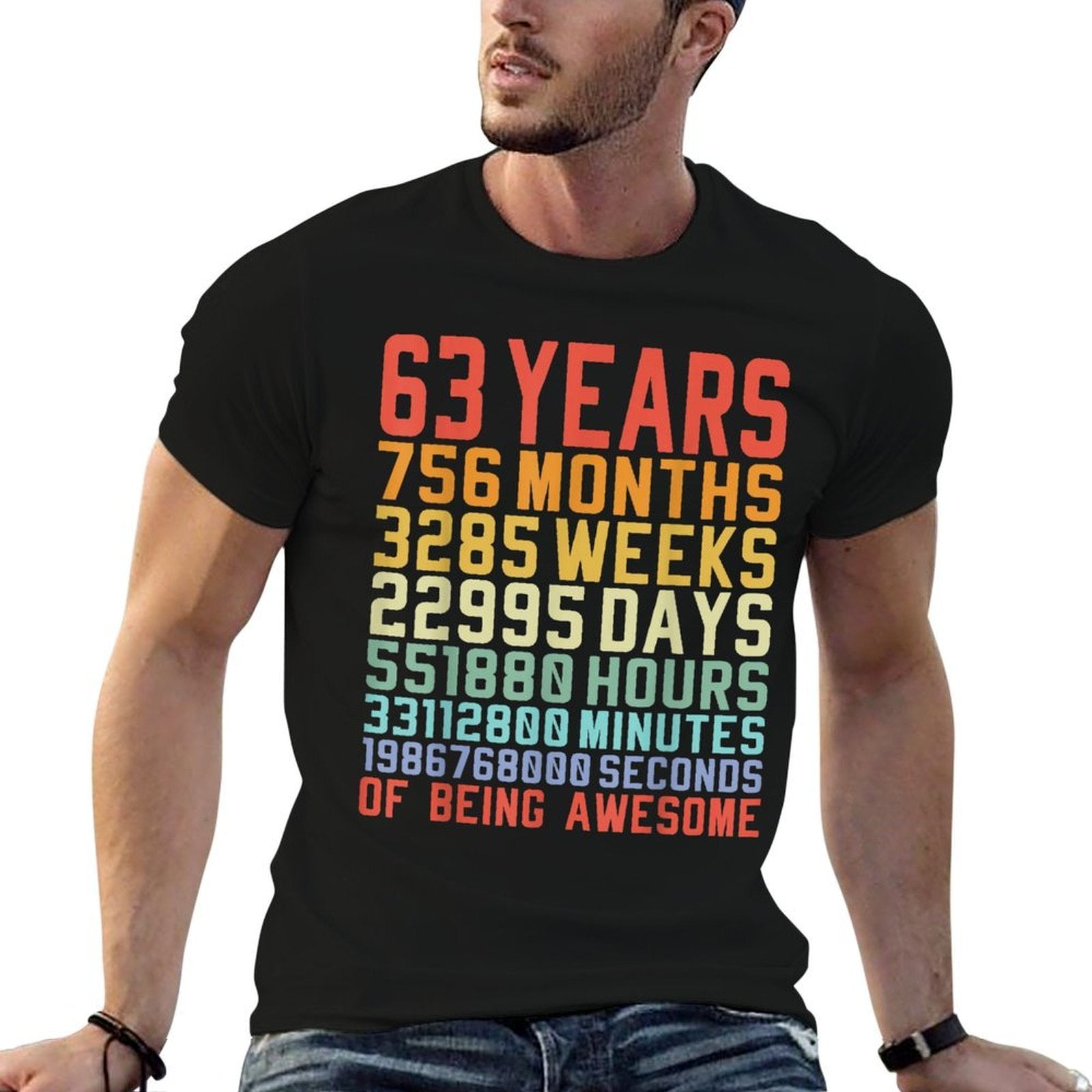 63 Years 63rd Birthday Anniversary Birthday Gift  Rolled Sleeves T-Shirt