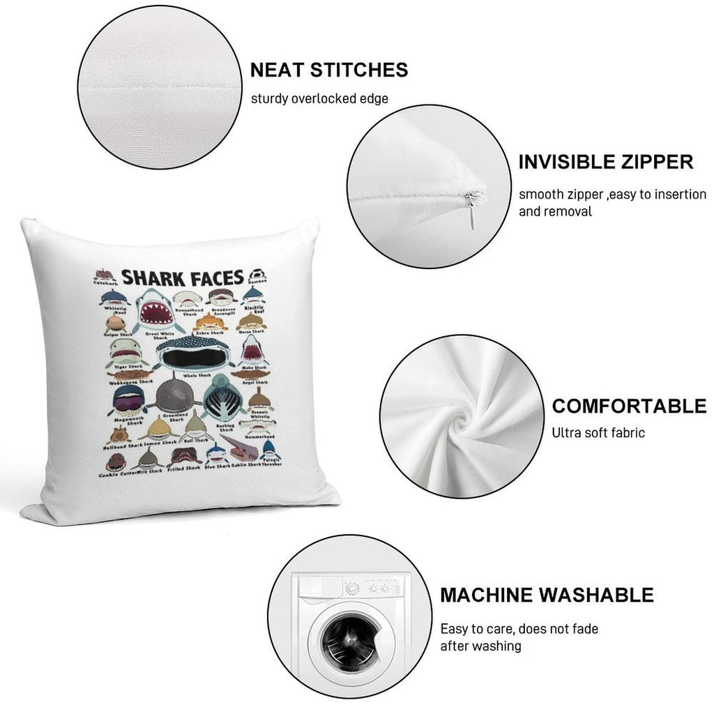 Types Of Shark Identification - Shark Faces - Shark Heart Soft Ultra-Soft Texture Throw Pillow