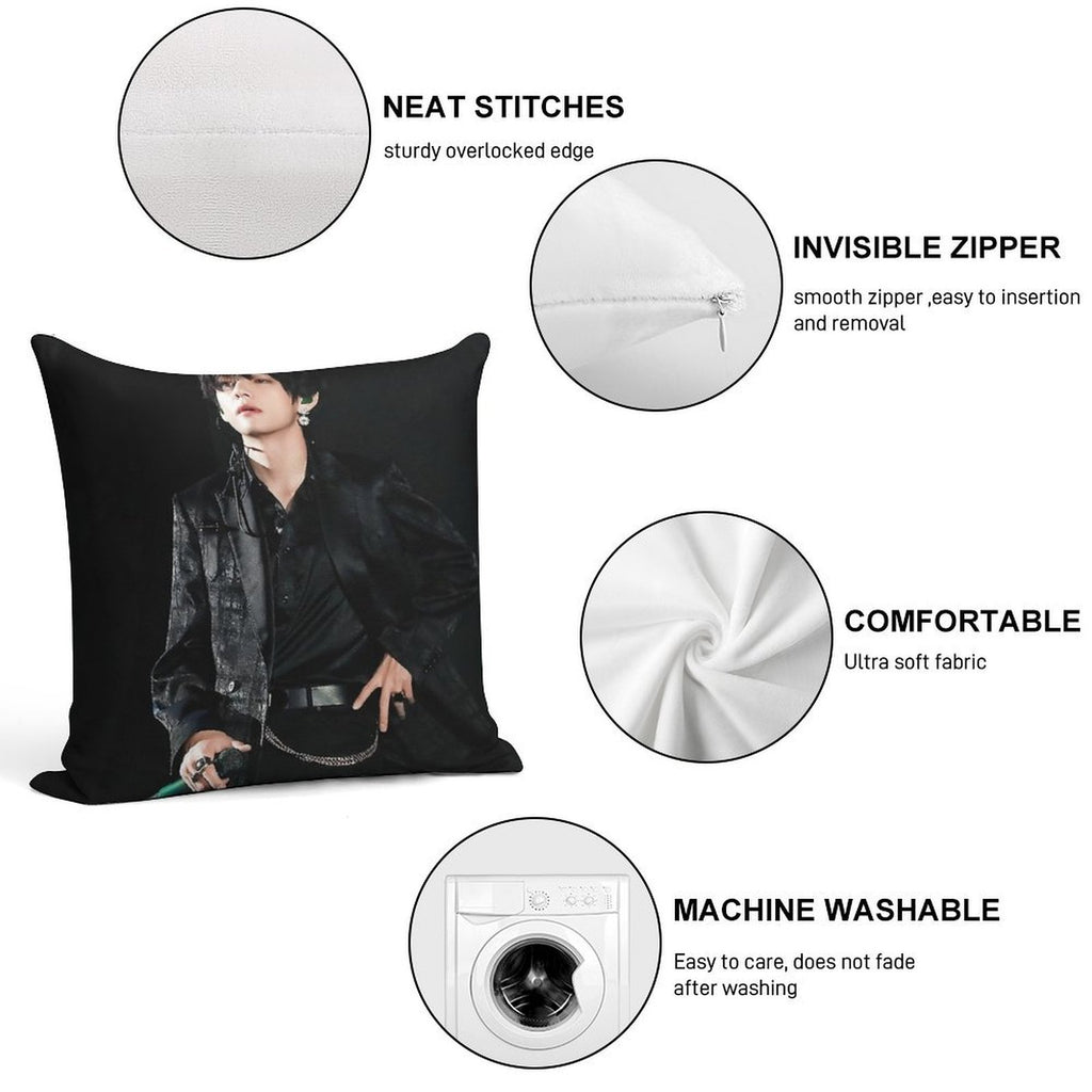 V in All Black Soft Hidden Zipper Throw Pillow