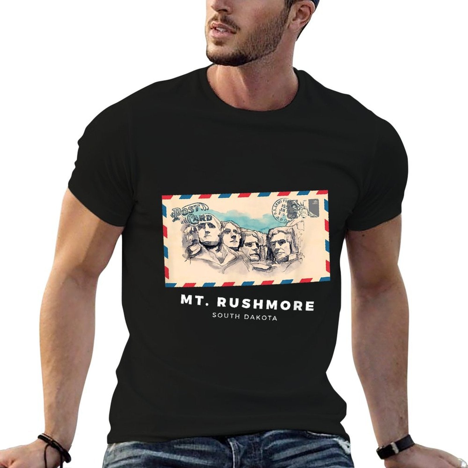 Vintage Watercolor Mt. Rushmore Postcard  Graphic-printed T-Shirt