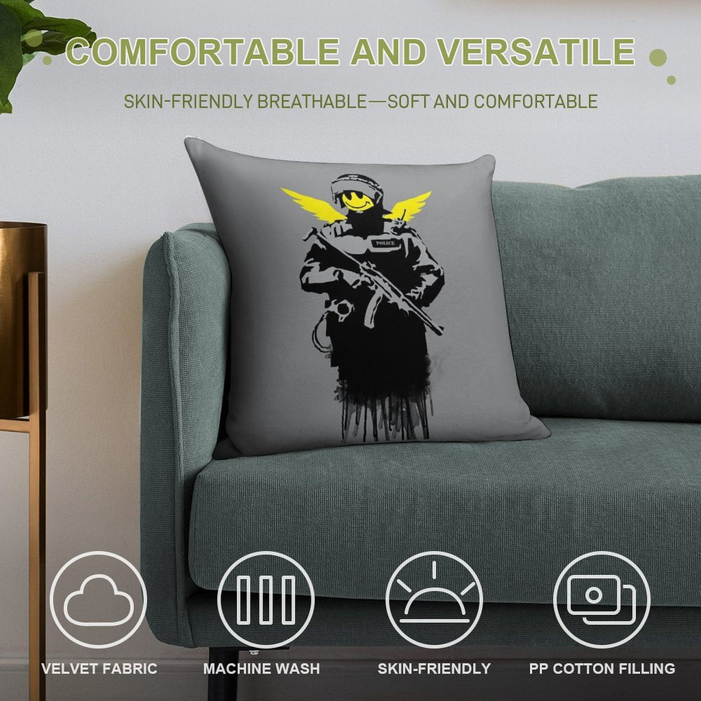 Banksy Riot Police Soft Anti-Pilling Throw Pillow