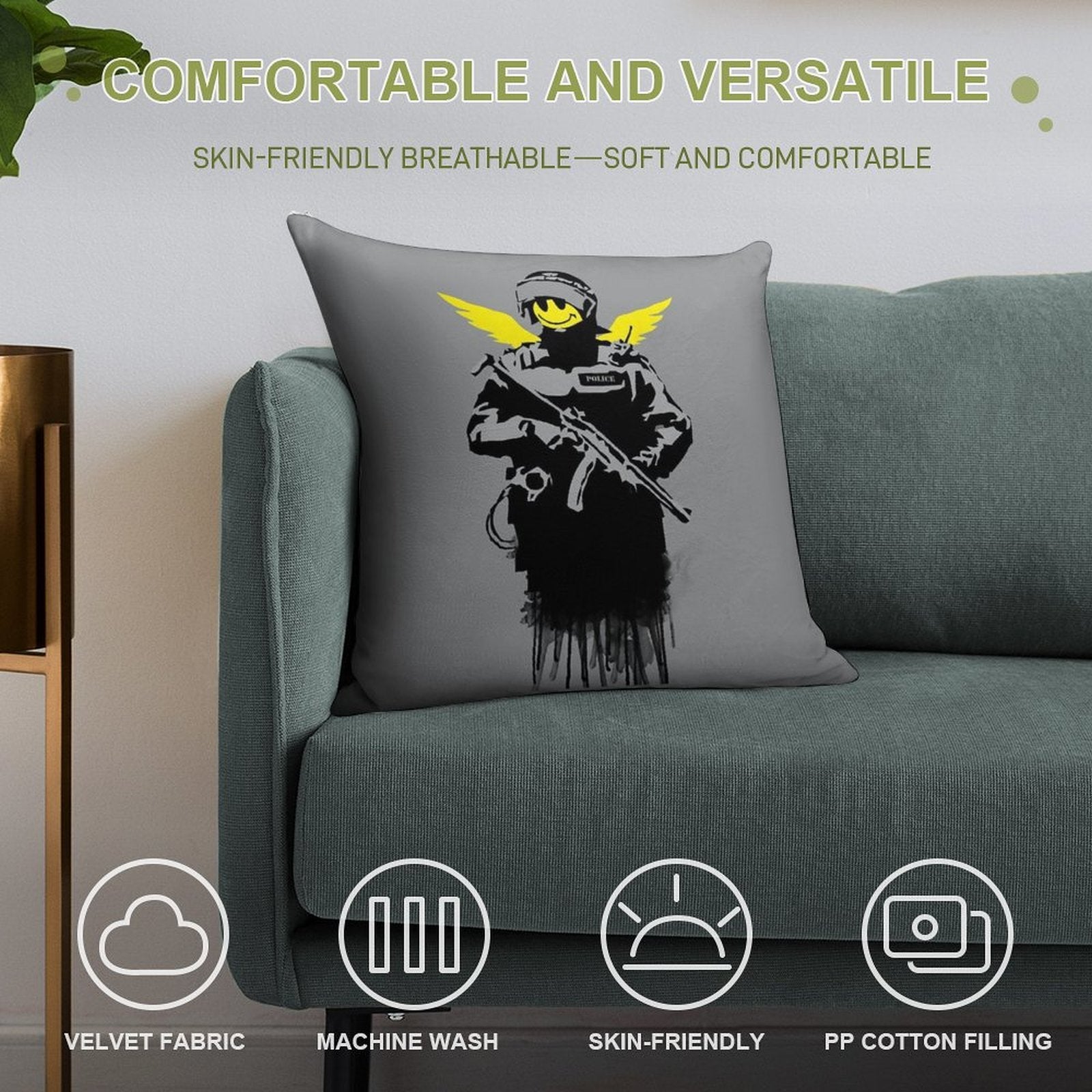 Banksy Riot Police Soft Anti-Pilling Throw Pillow