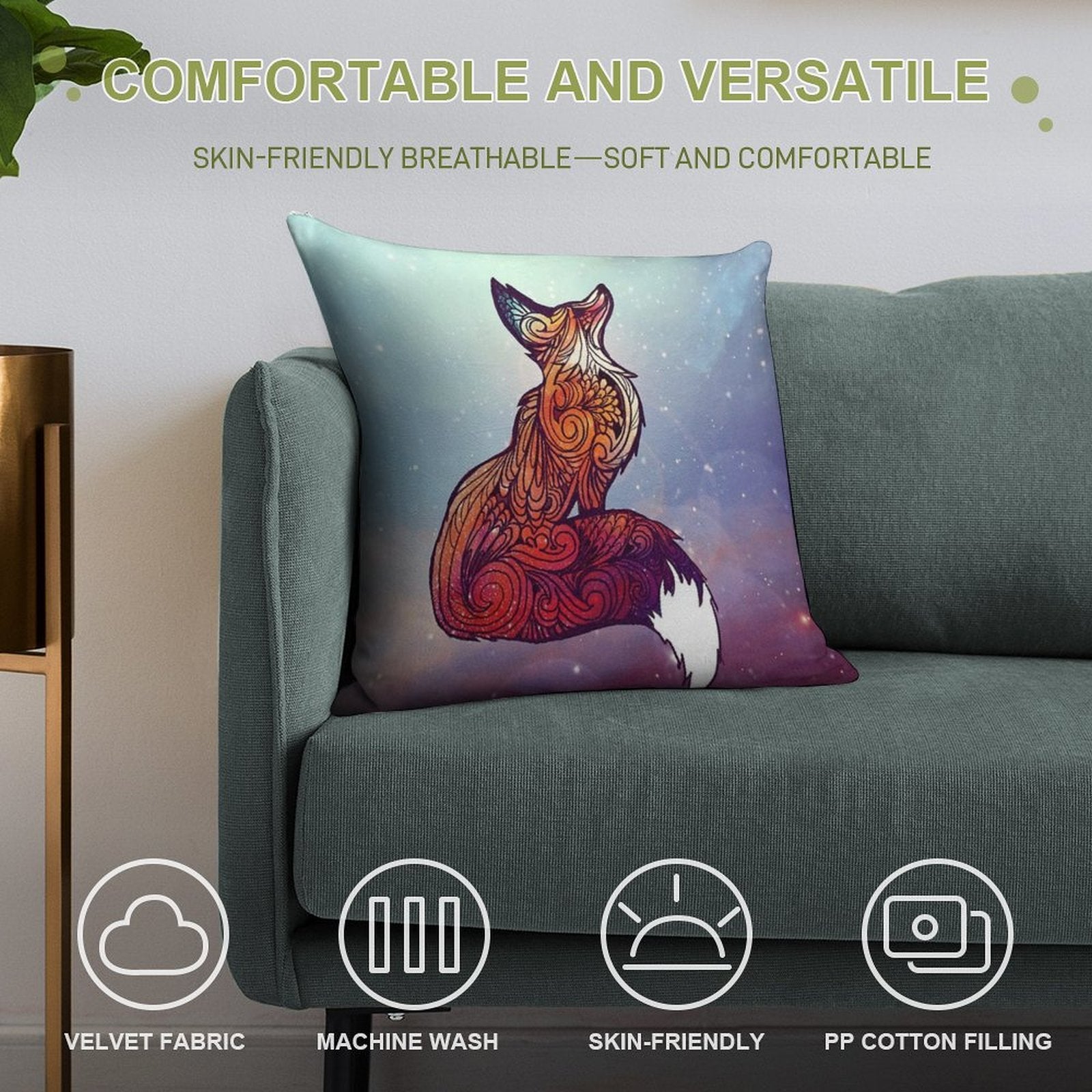 Space Fox Soft Reinforced Edging Throw Pillow