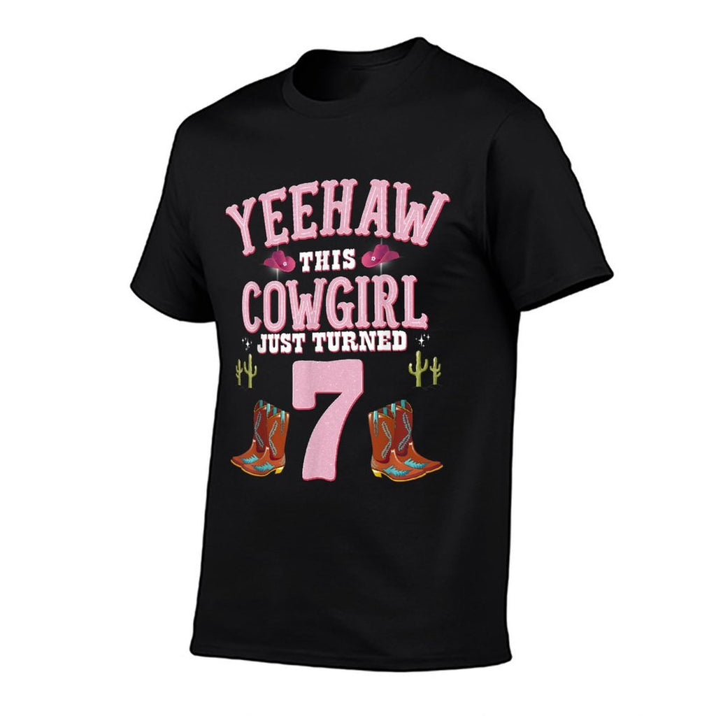 7th Birthday Girls Cowgirl YEEHAW Western Themed Birthday  Rolled Sleeves T-Shirt