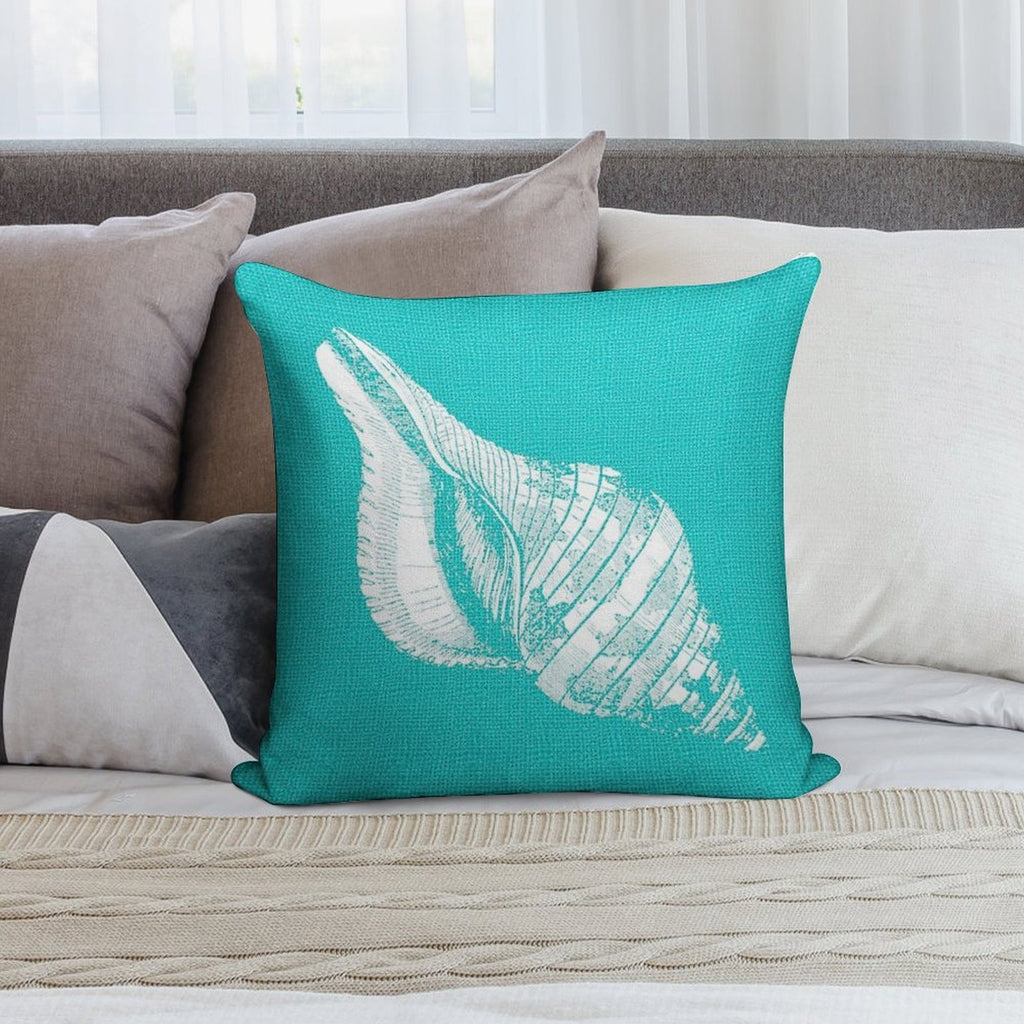 Aqua Blue with White Shell Soft Reinforced Edging Throw Pillow