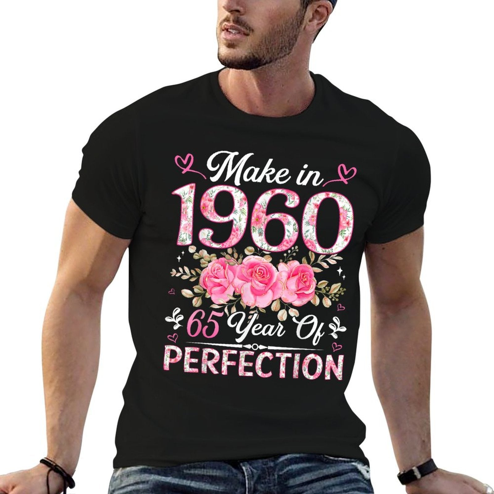 65 Year Old Made In 1960 Floral 65th Birthday Women  Oversized Silhouette T-Shirt