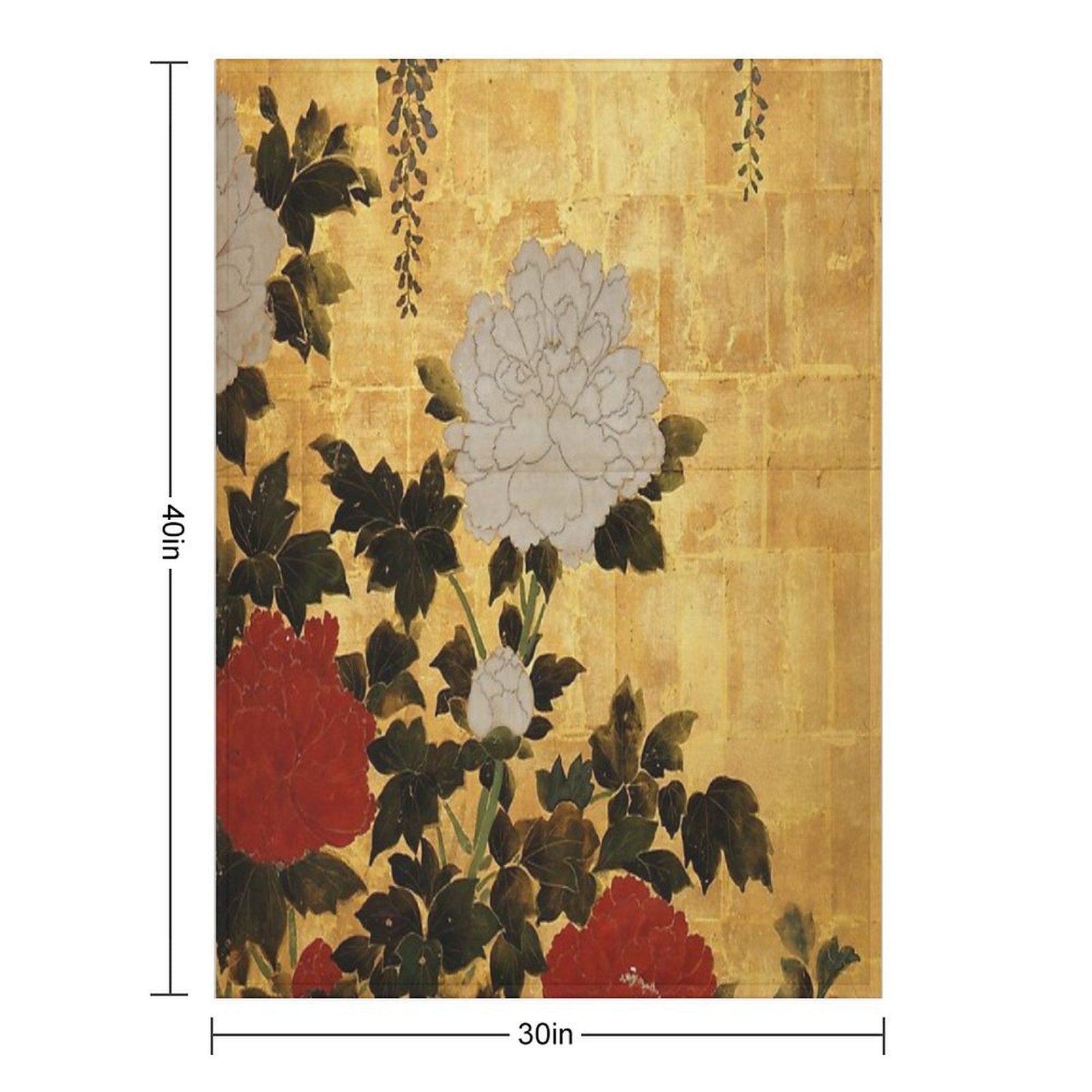 Vintage Japanese Floral Gold Leaf Screen With Wisteria And Peonies Versatility Throw Blanket