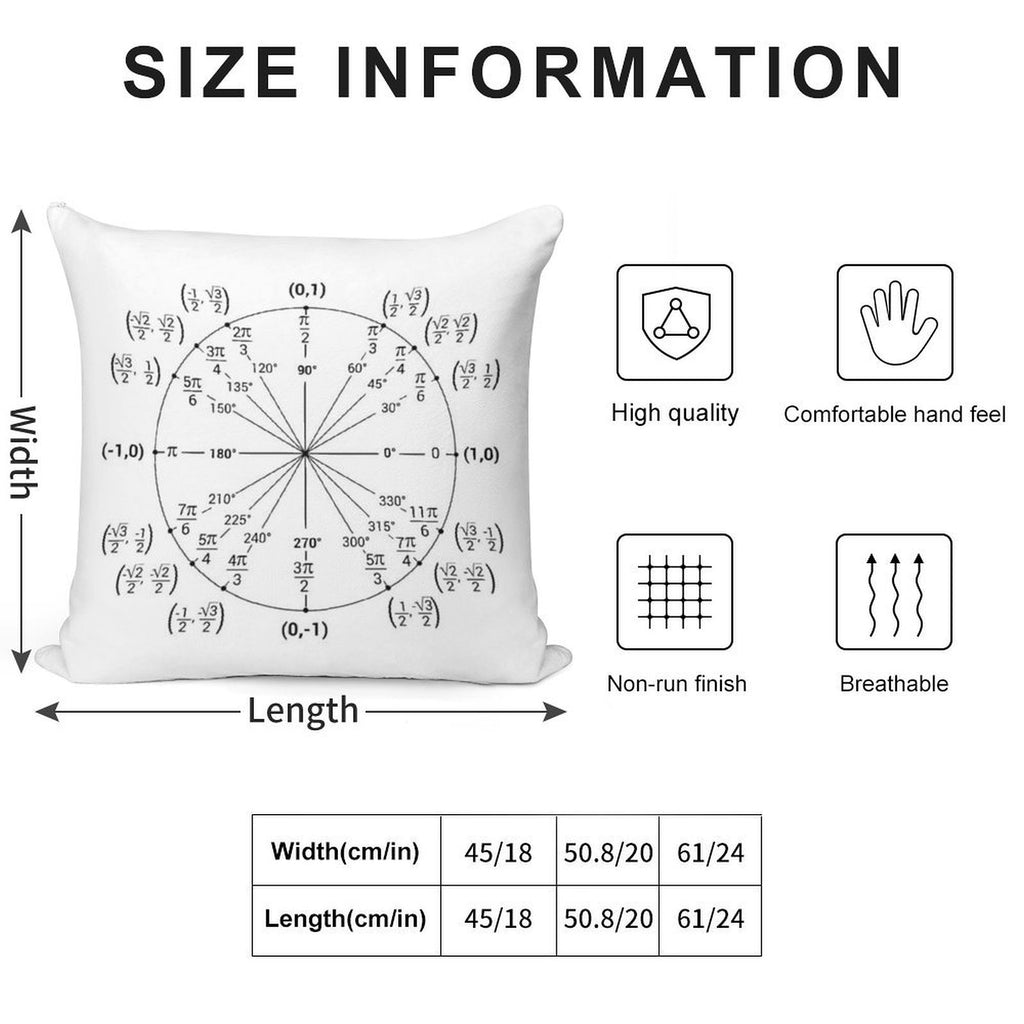 Unit Circle Nerdy Math Guide Soft Fade-Resistant Throw Pillow